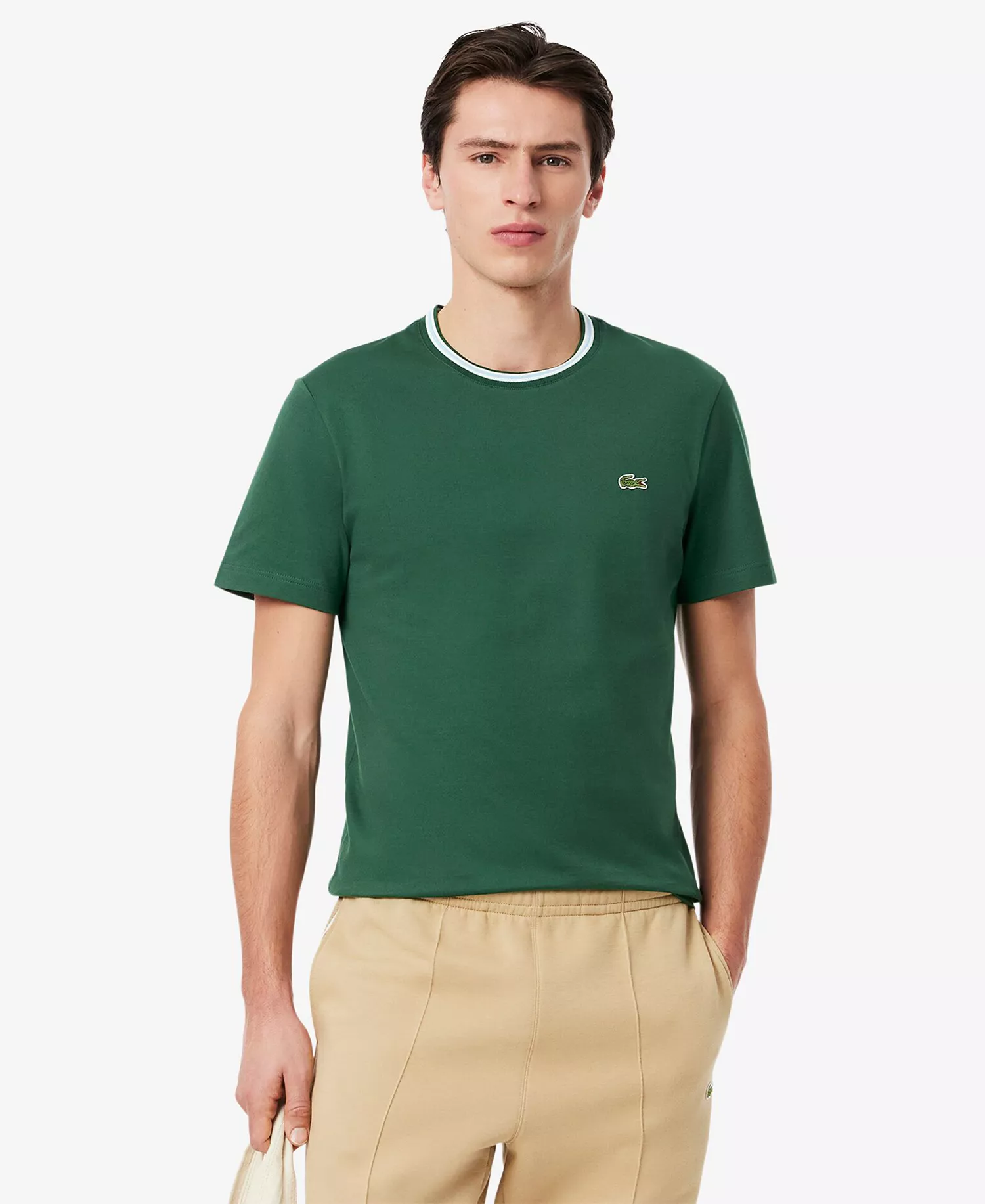Men's Ribbed Collar T-Shirt - Green - 2XL