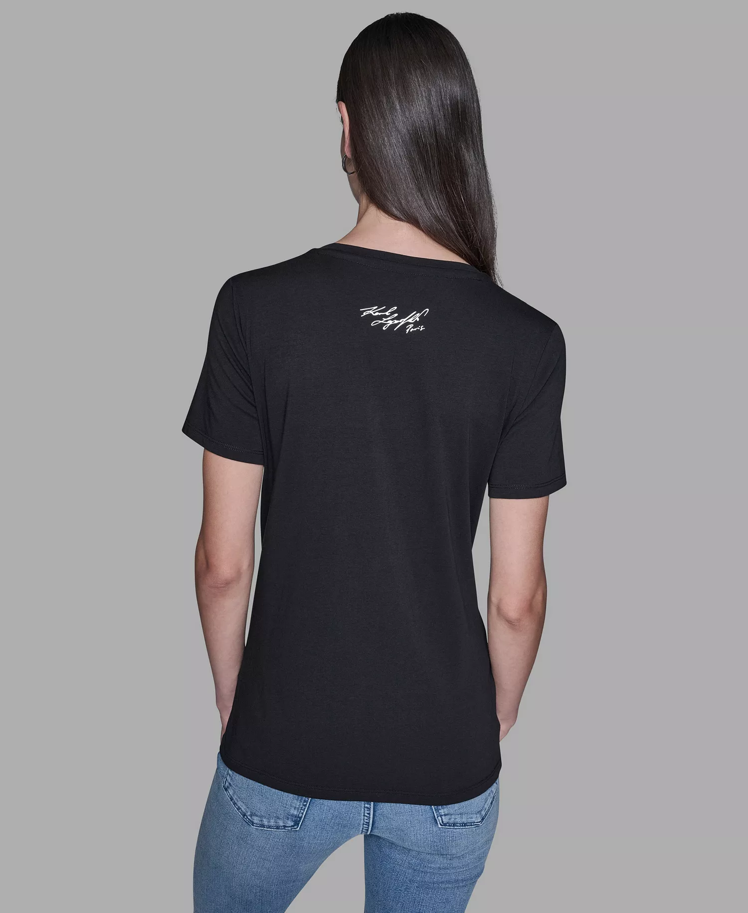 Women's Eiffel Tower Printed Short-Sleeve T-Shirt - Black/Pink - L