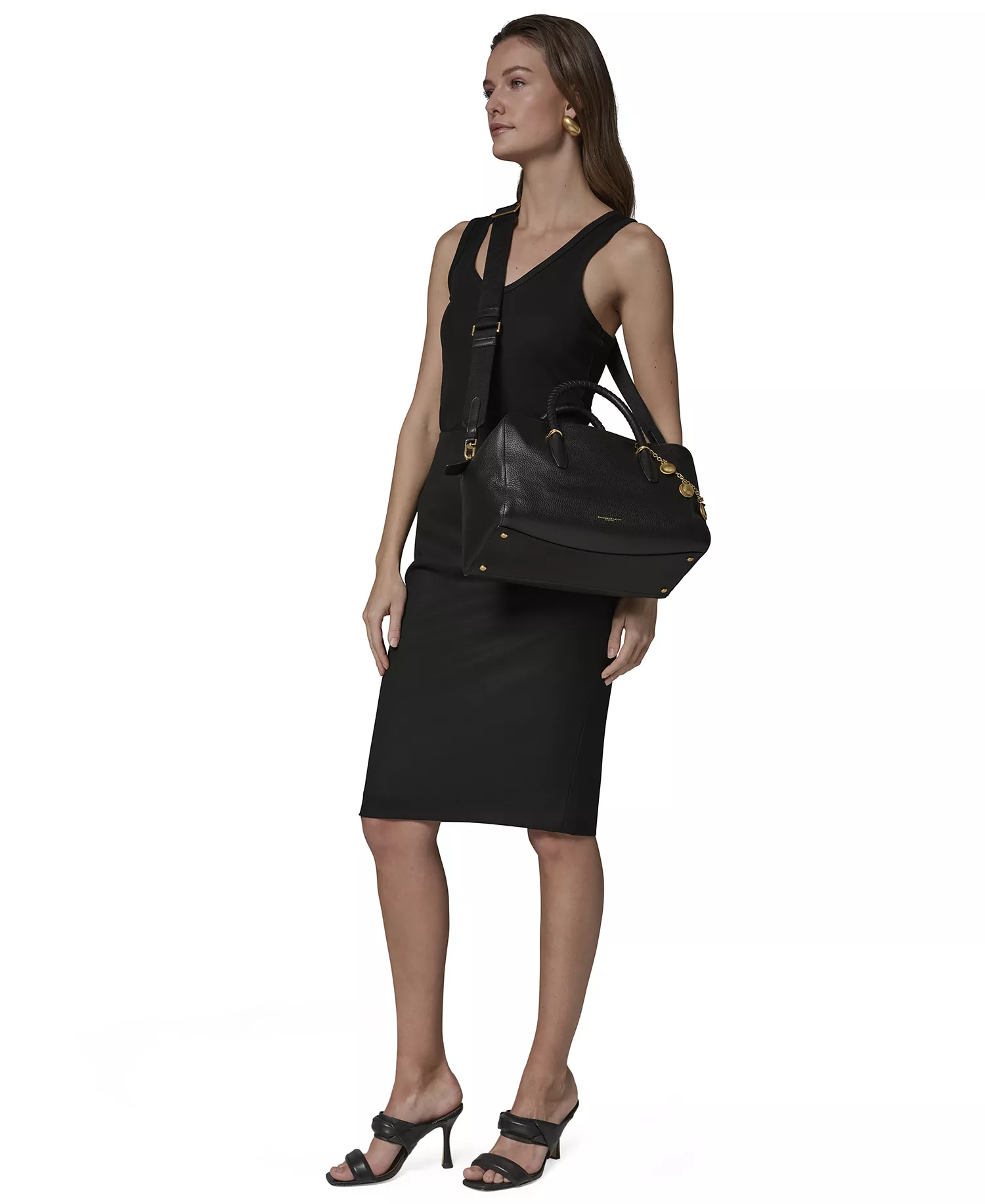 Chantilly Medium Leather Satchel Bag - Black/Gold - ONE SIZE