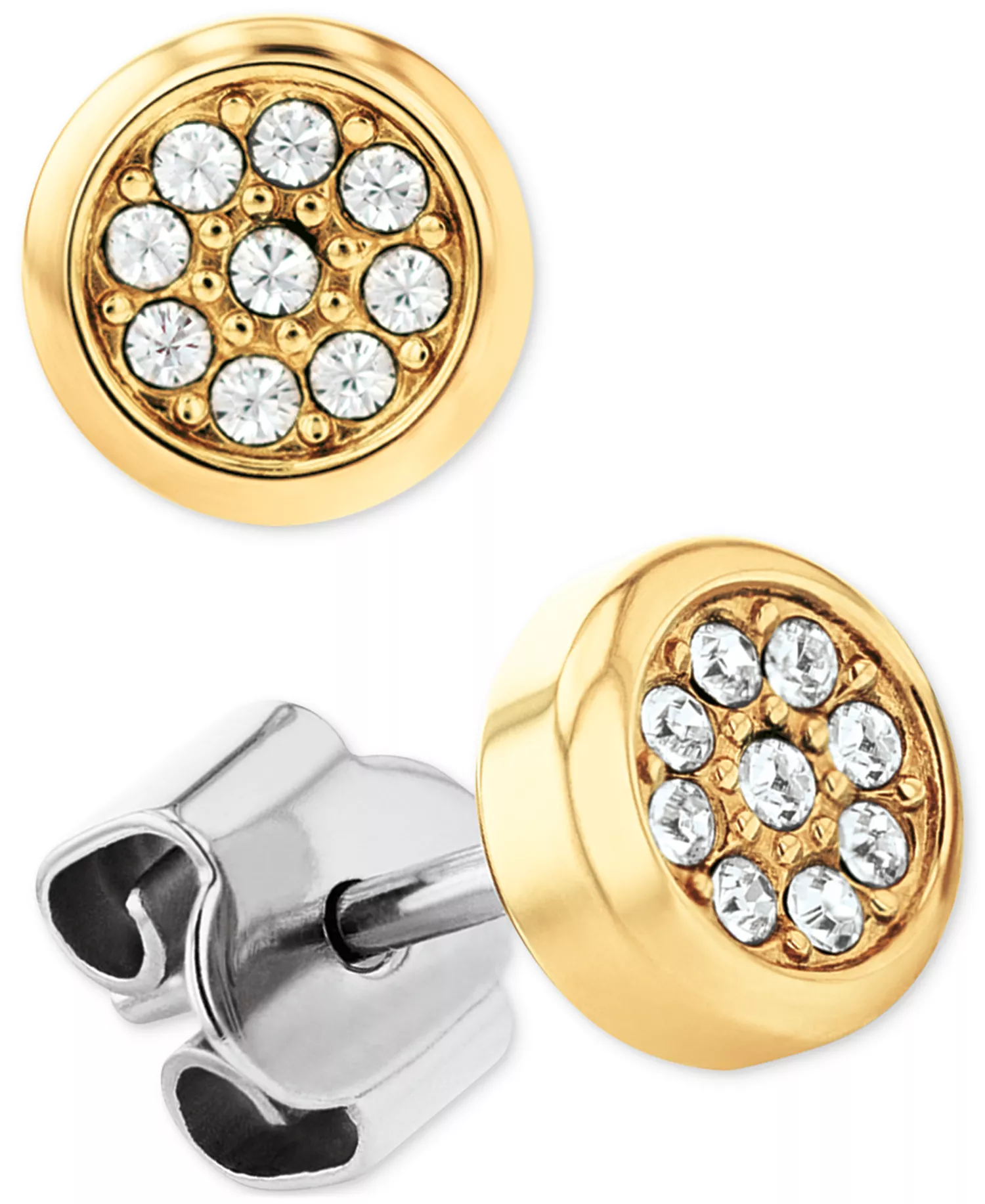 2-Pc. Set Pavé Stud & Crystal Charm Hoop Earrings