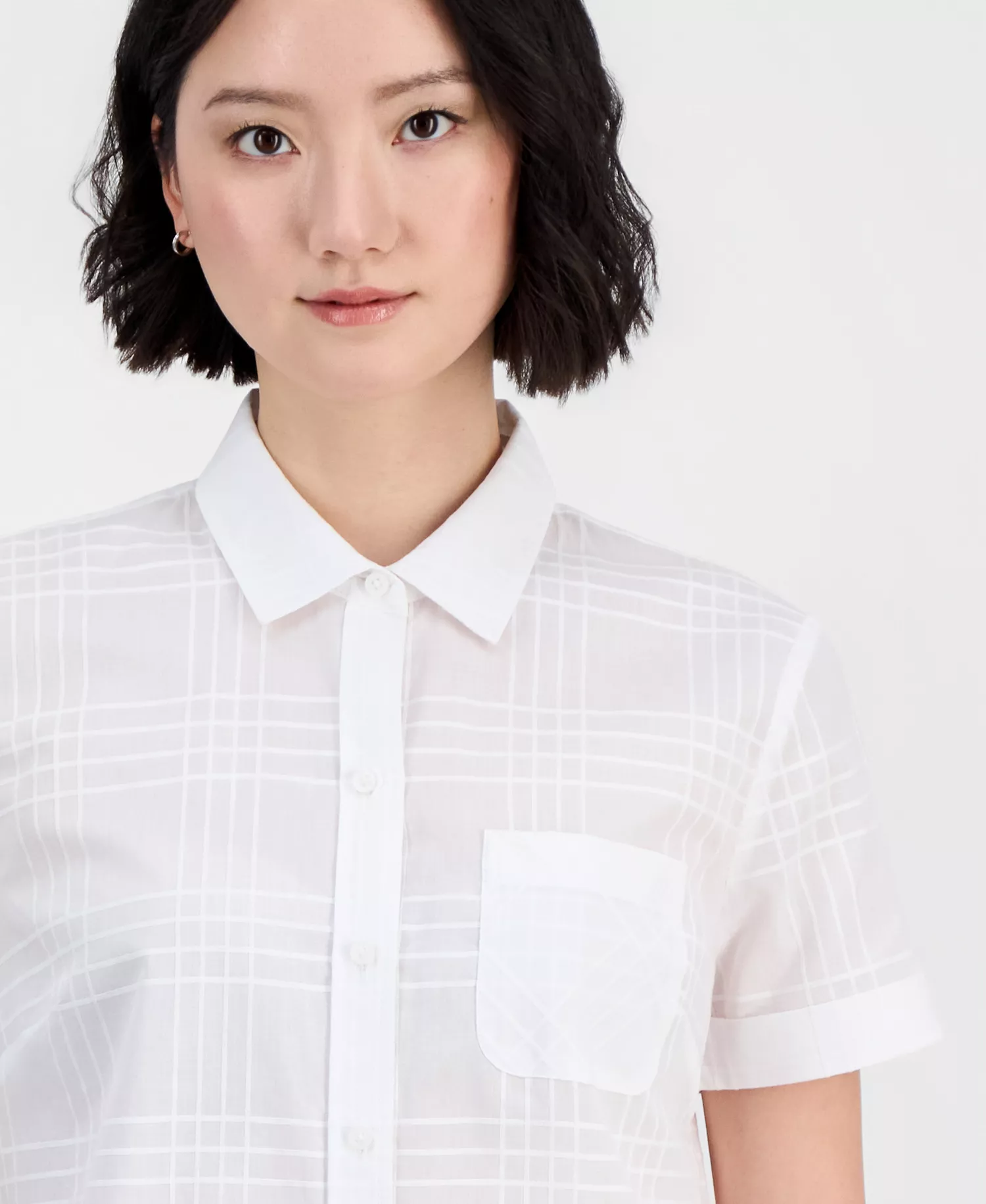 Nautica Women's Cotton Dobby Plaid Camp Shirt - Bright White - L