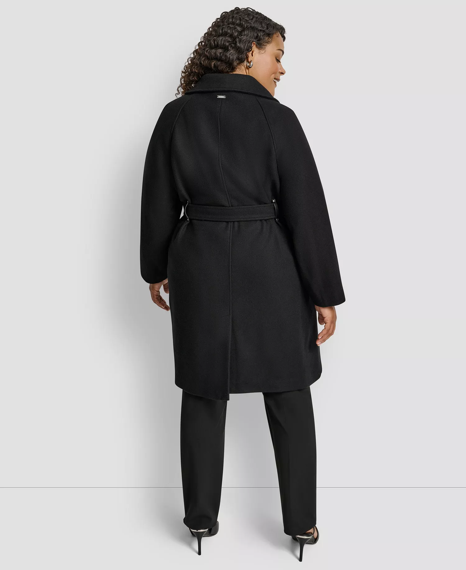 Plus Size Belted Notch Collar Coat - Black - 0X