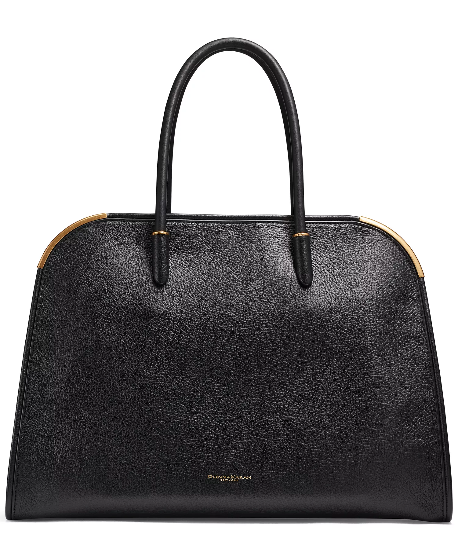 Satin Leather Medium Tote Bag - Black/gold - ONE SIZE