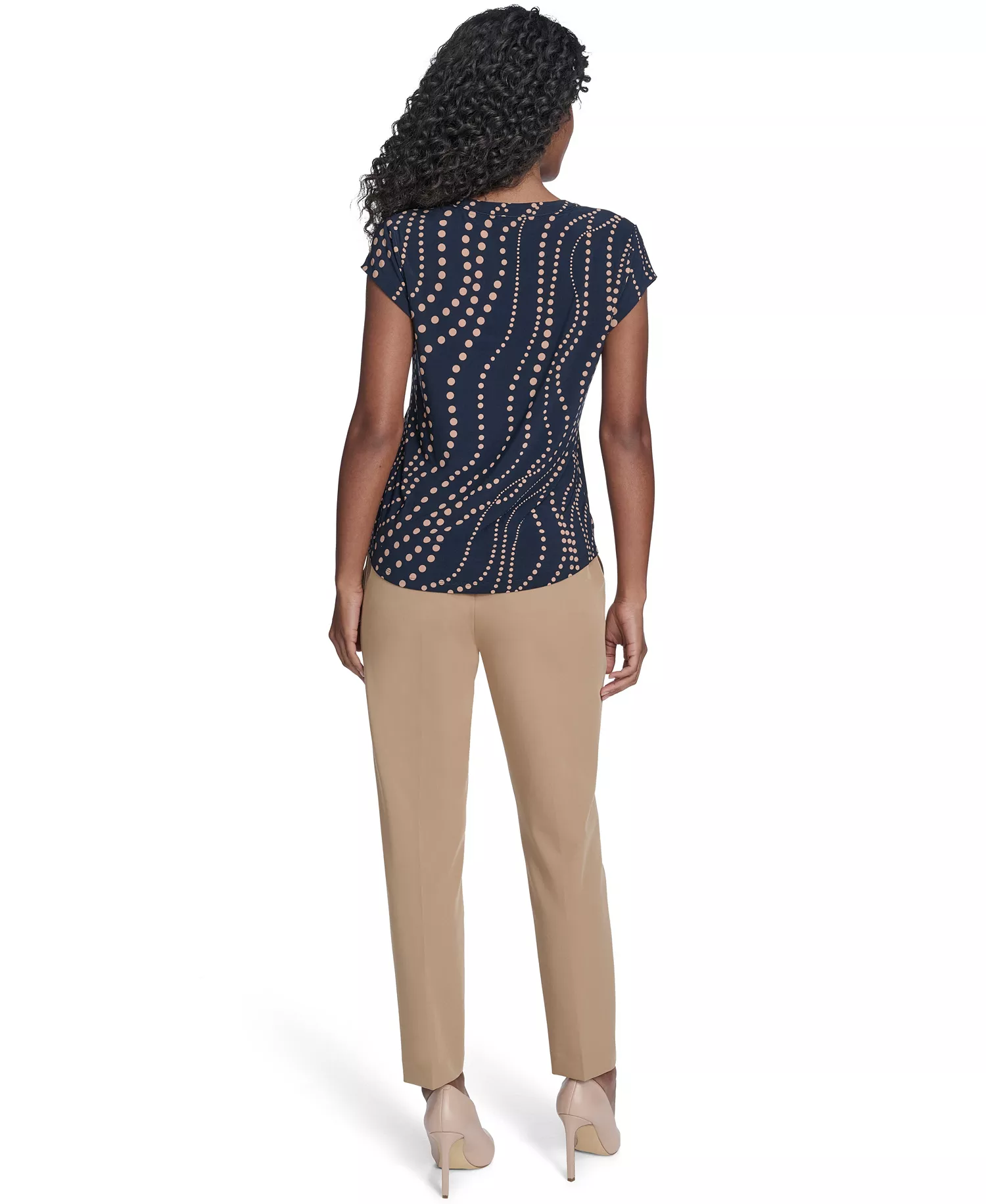 Women's Cascade Dot Cap Sleeve V-Neck Top - Midnight/ Brown Sugar - S