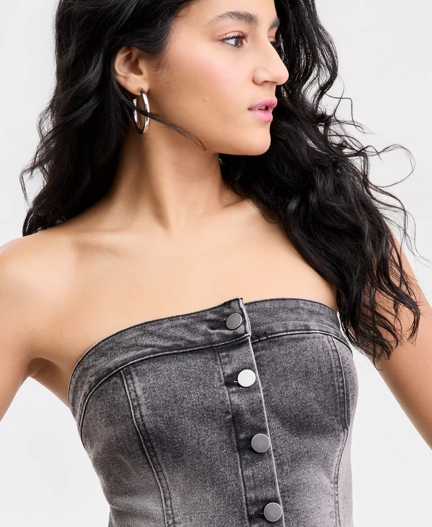 Women's Denim Button-Front Bustier, Macy's Exclusive - Grey Wash - L