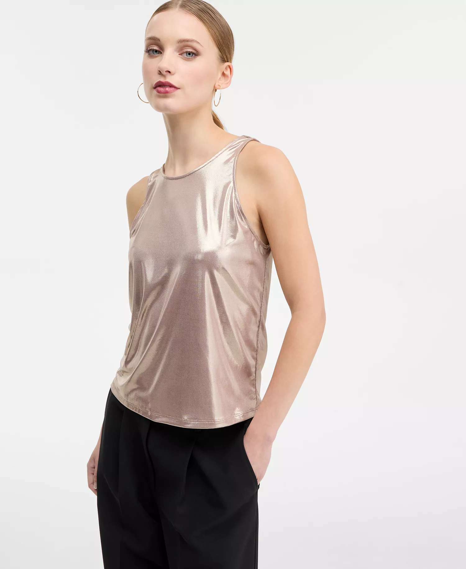 Women's Lamé Cowl-Back Sleeveless Top - Gold - L
