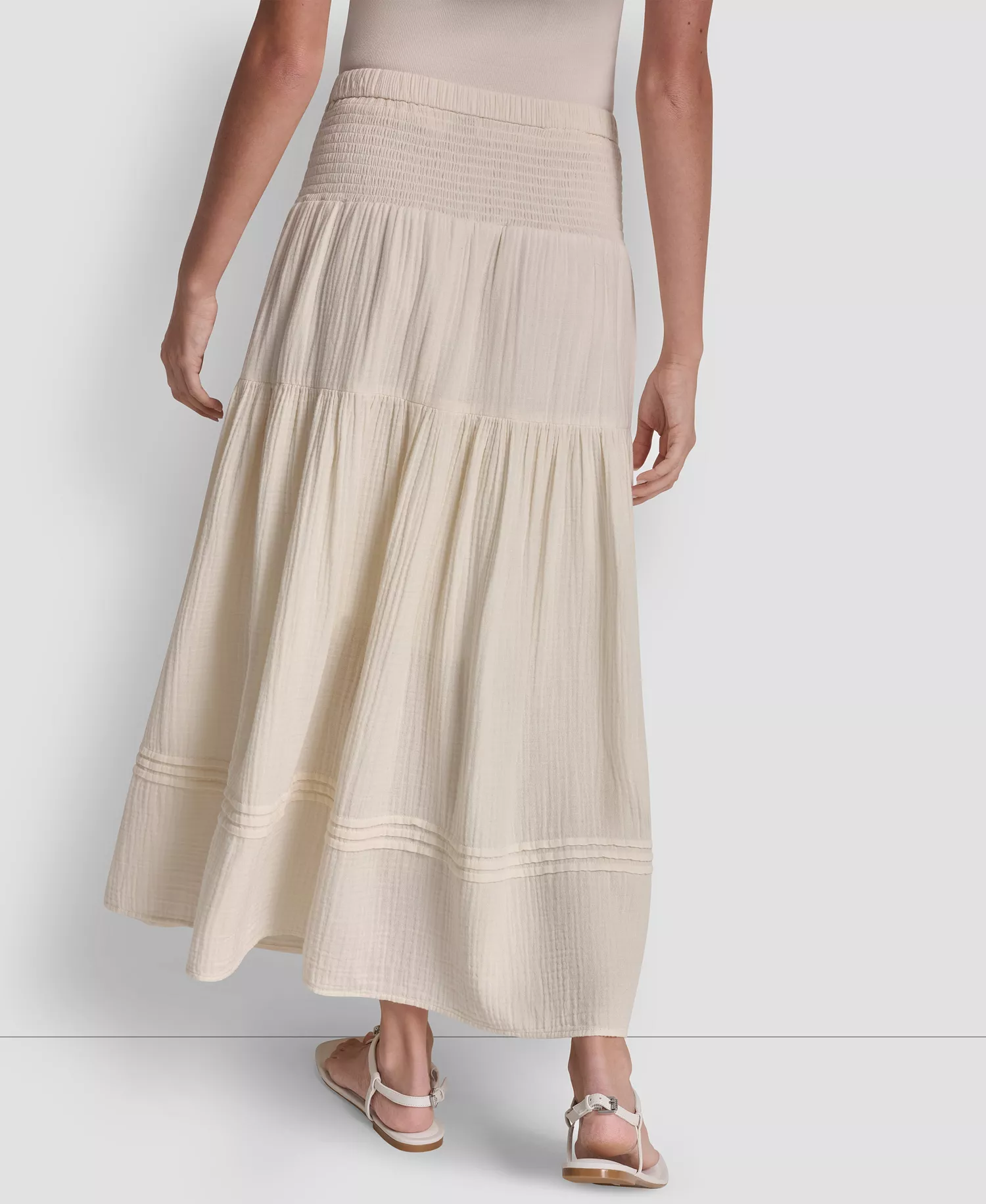 Women's Smocked-Waist Tiered Maxi Skirt - Eggnog - L