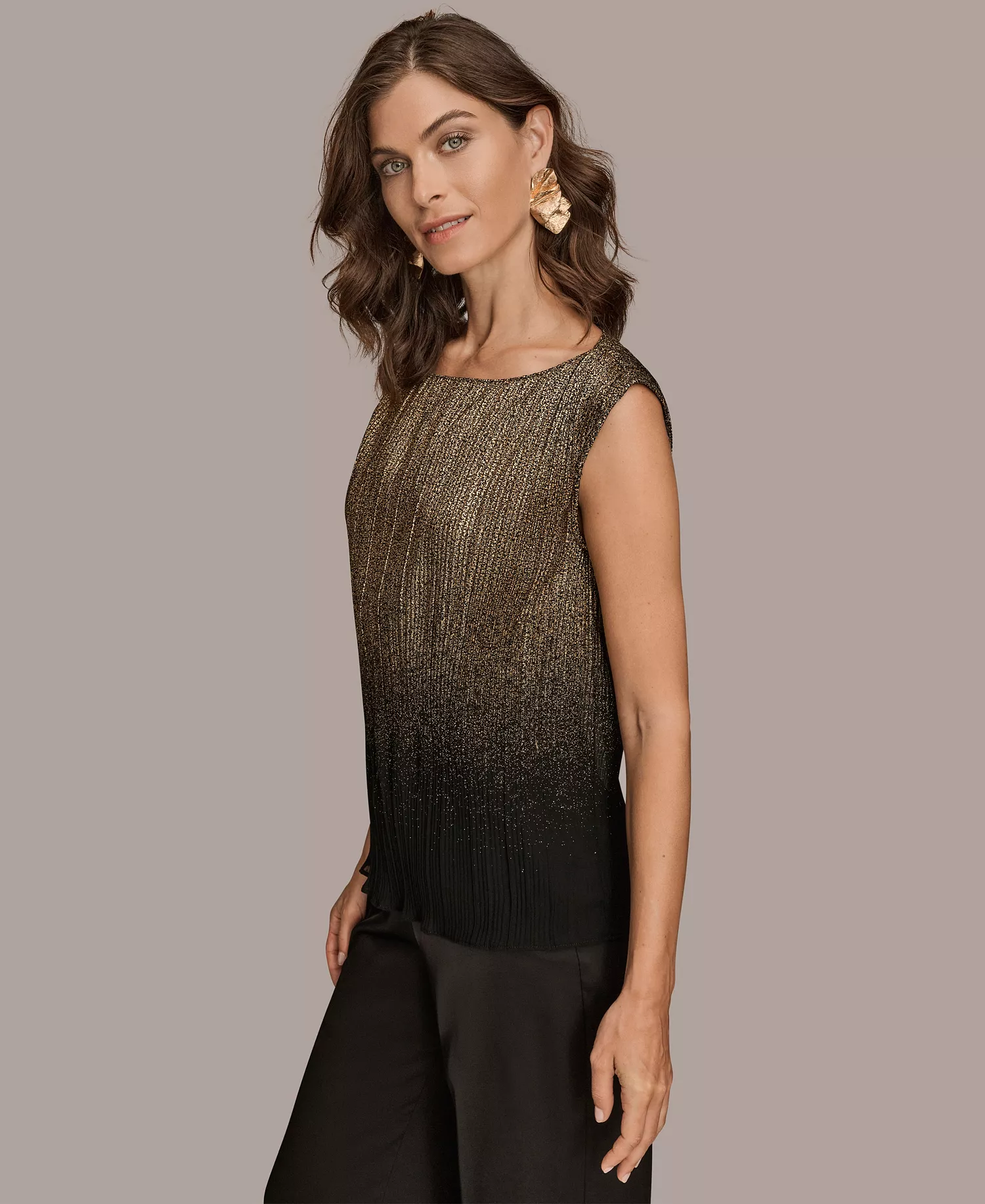 Petite Boat-Neck Ombré Sleeveless Top - Black/gold - P/L