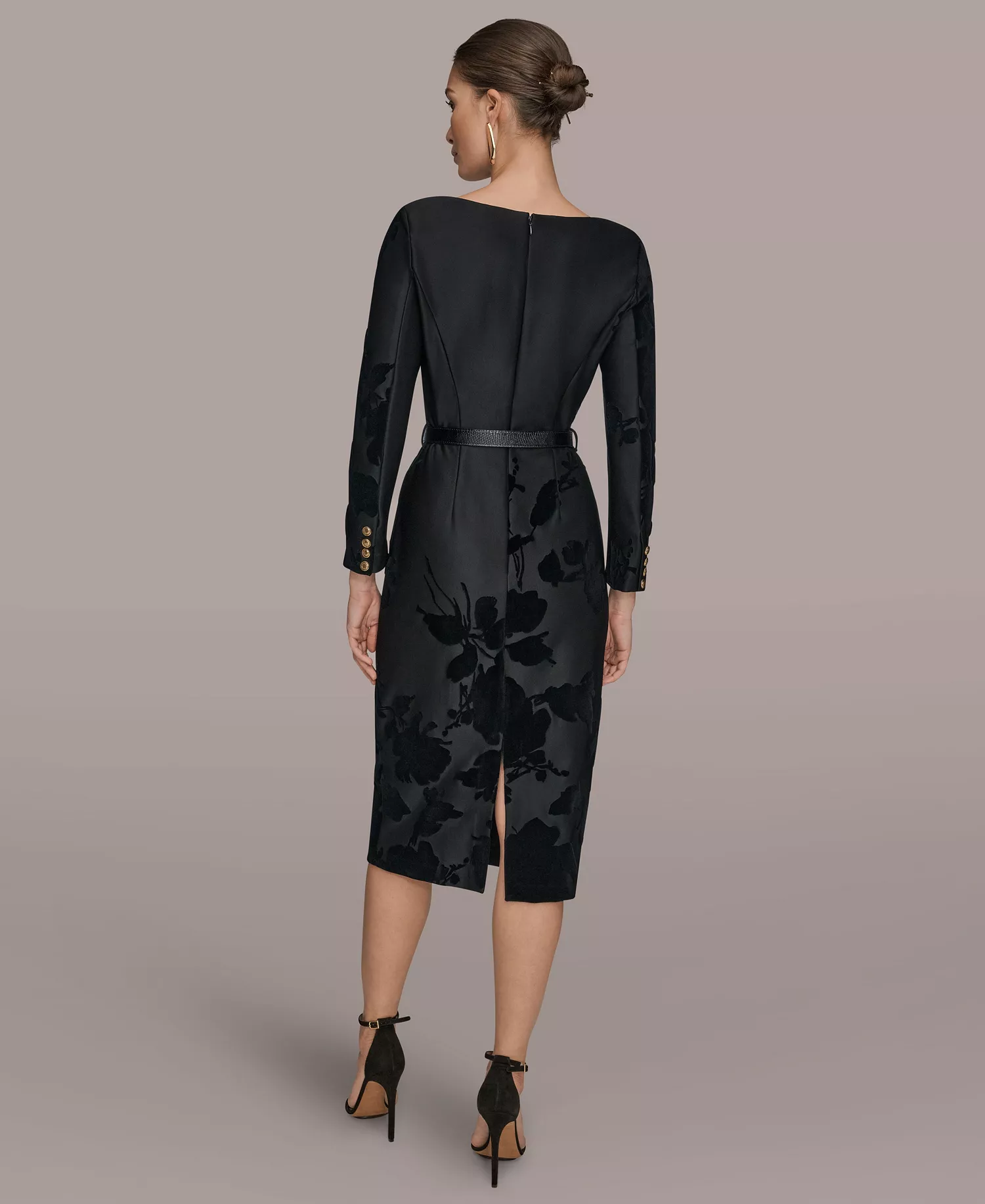 Women's Embossed Boat Neck Dress - Black - 4