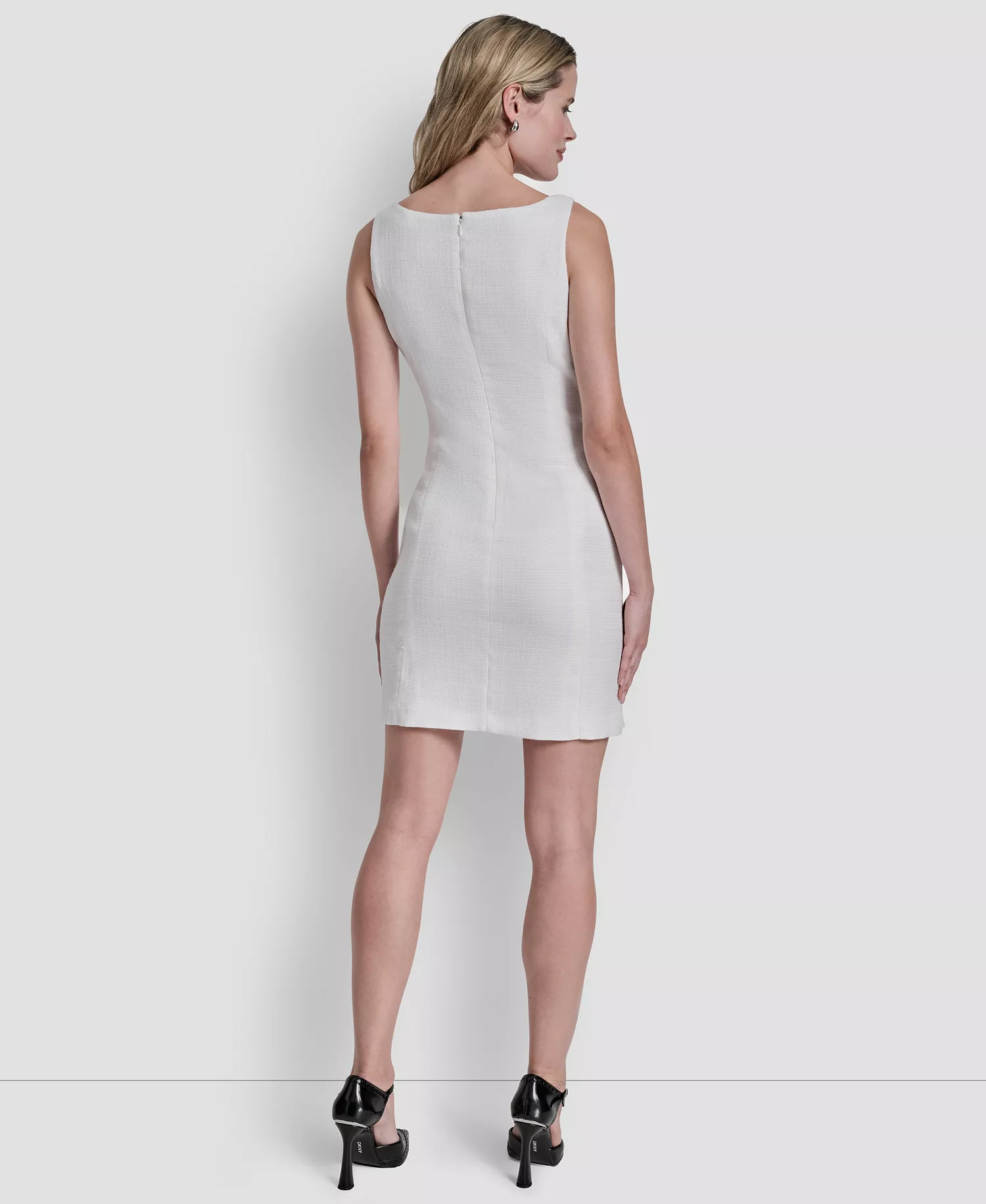 Petite Faux Button-Front Square Neck Sheath Dress - Ivory - 0P