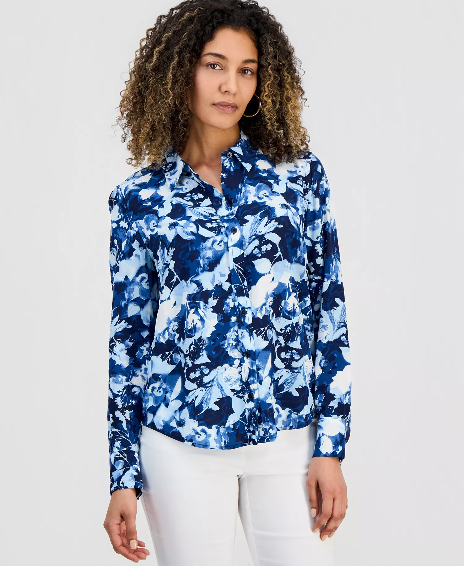 Petite Floral-Print Shirt, Macy's Exclusive - Luna Blooms - P/L