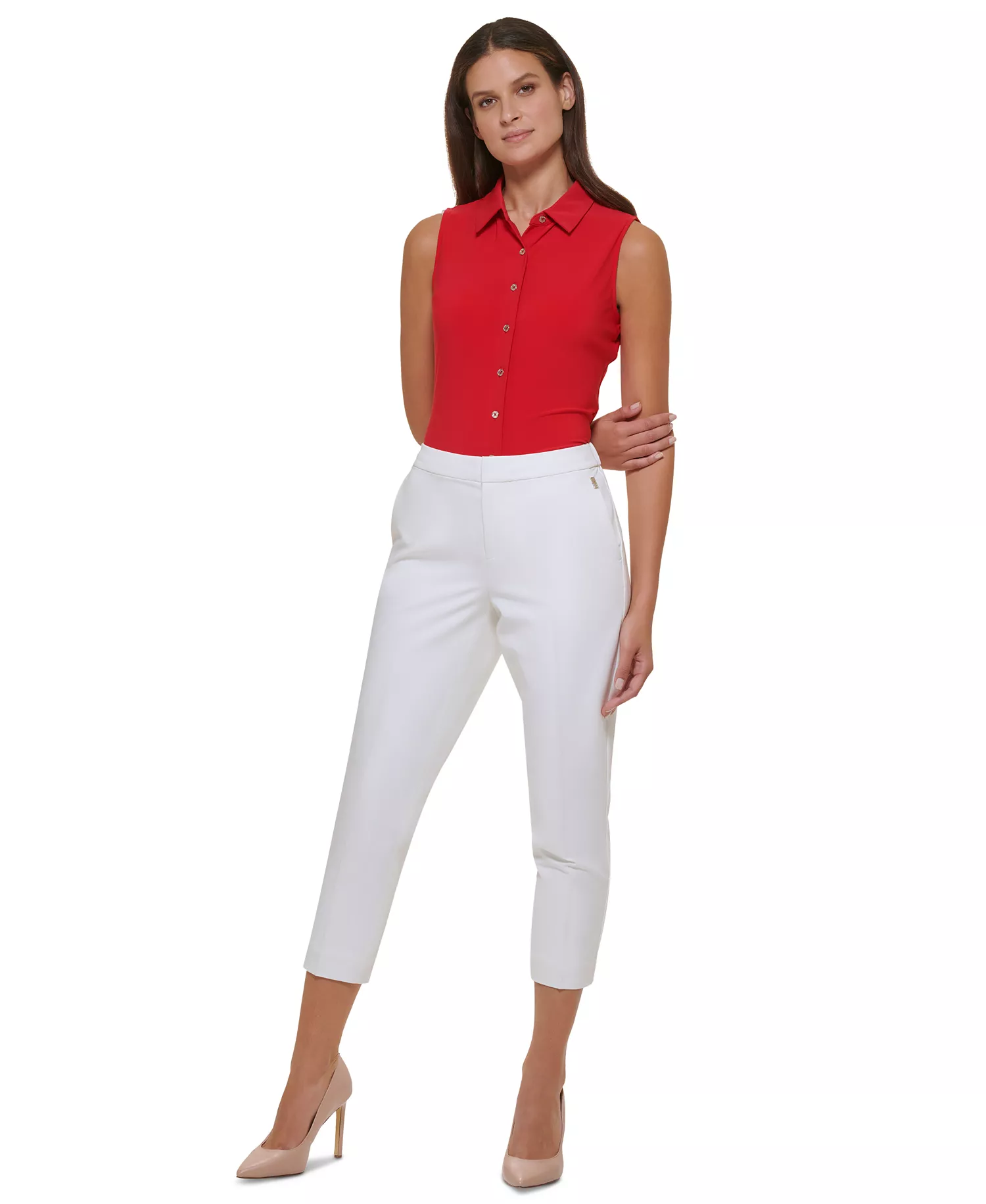 Women's Cropped Elastic-Back Sloane Ankle Pants - Ivory - 10