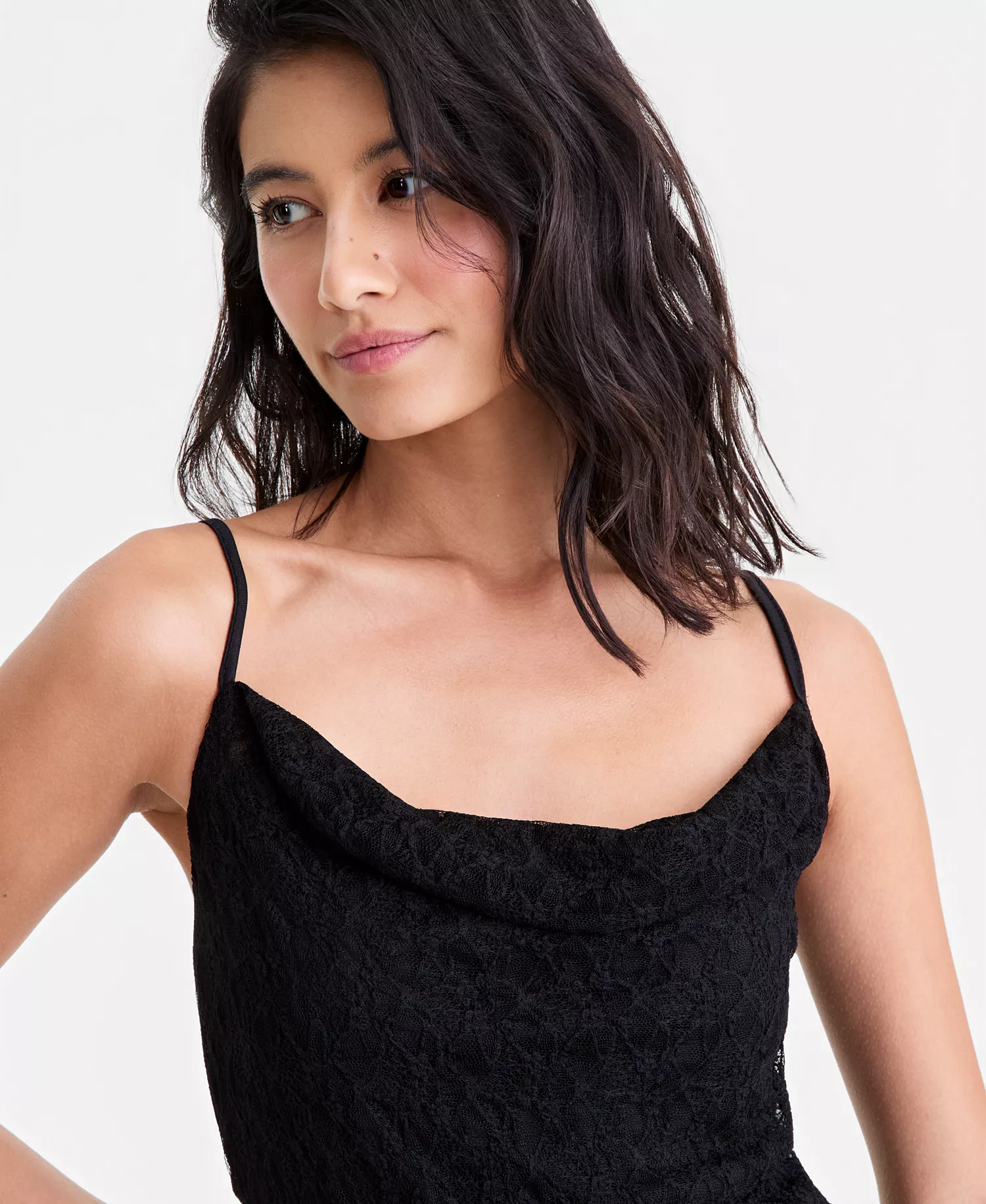 Women's' Cowl-Neck Lace Slip Dress, Macy's Exclusive  - Black - L