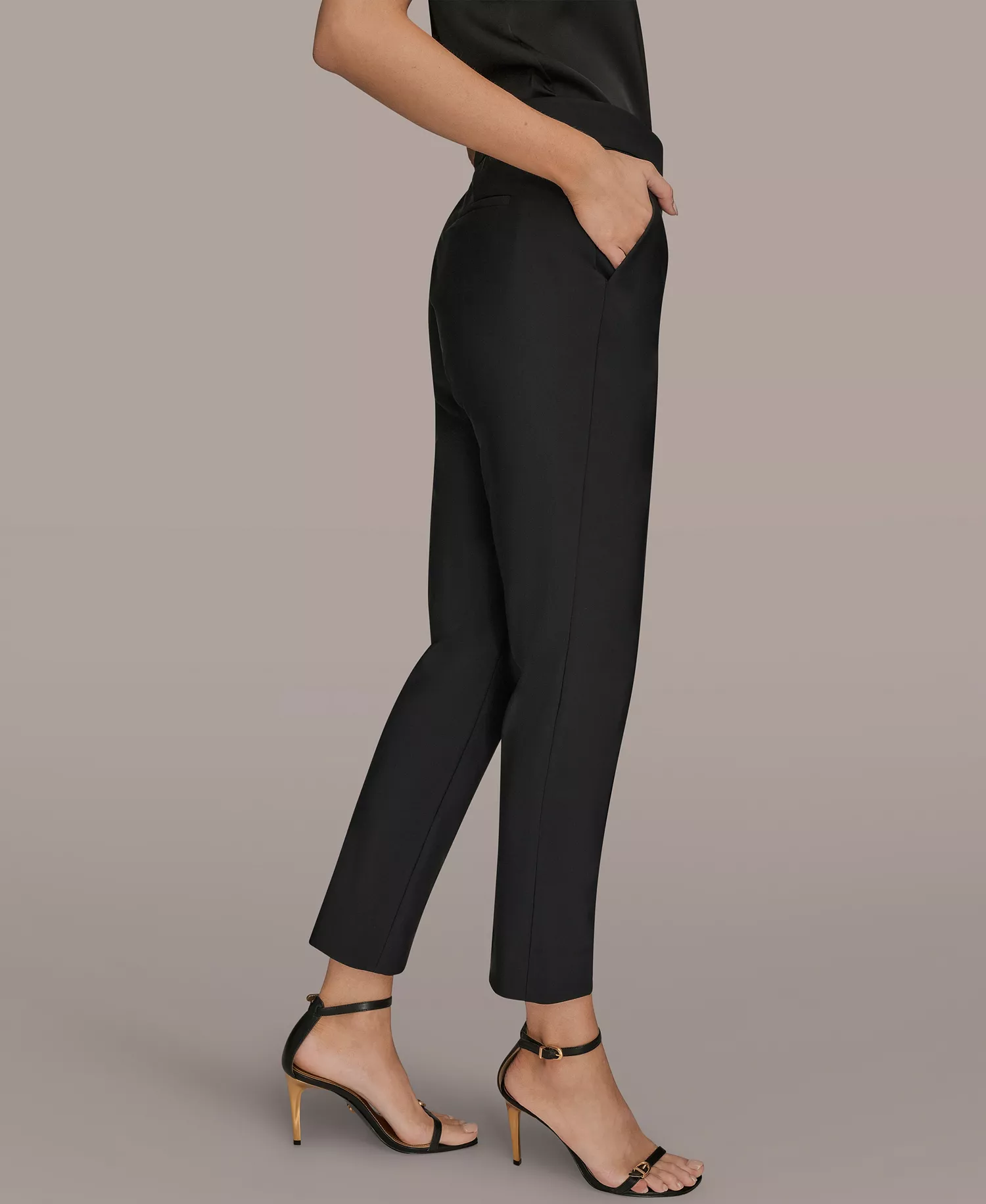 Women's Flat Front Button Pants - Black - 4