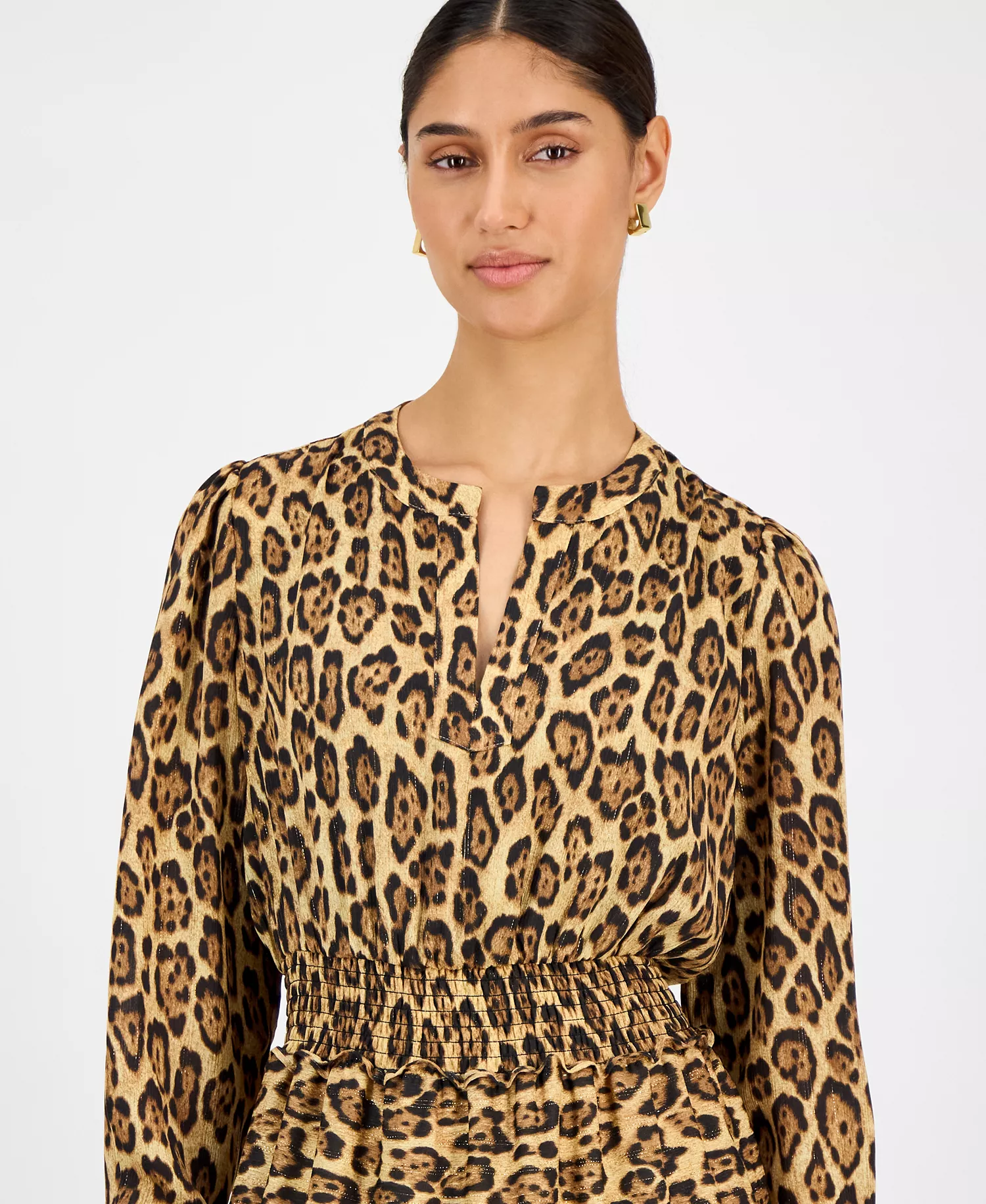 Women's Animal-Print Split-Neck Maxi Dress - Leopard Print - L
