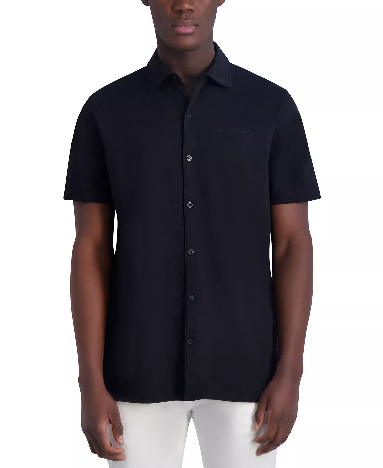 Men's Short Sleeve Collared Knit Button Front T-Shirt - Black - M