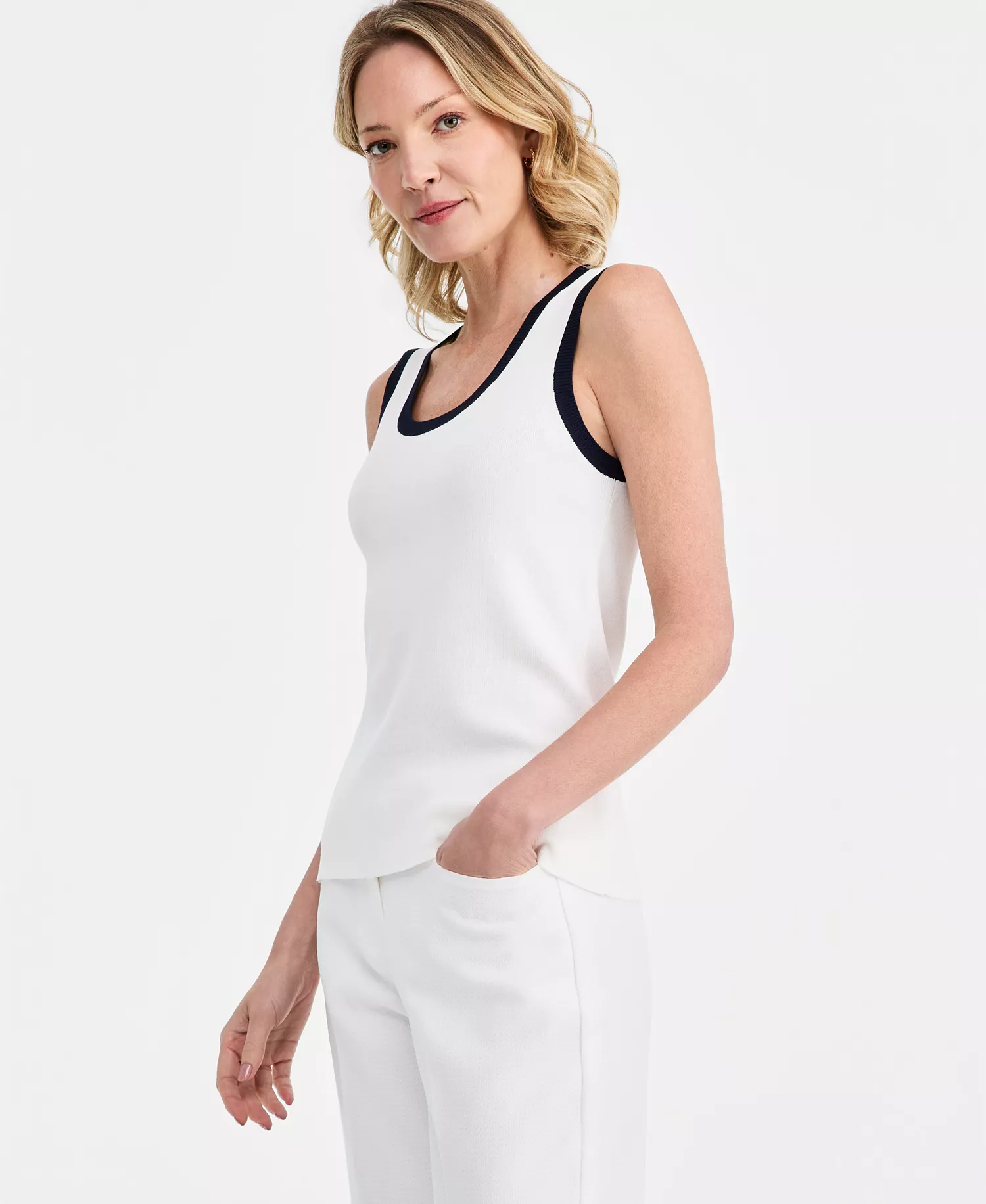 Women's Scoop-Neck Sleeveless Top - Ivory Navy - L
