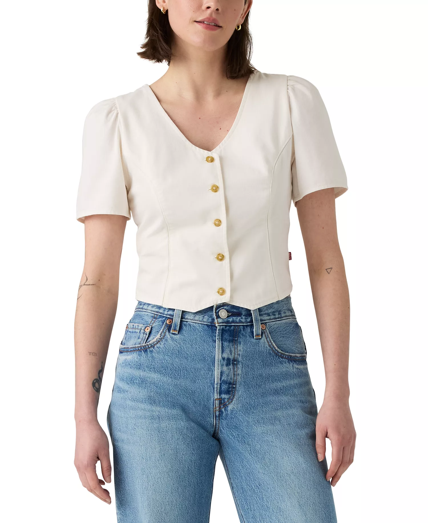 Women's Moxie Cotton Short-Sleeve Denim Blouse - Another Flurry - L