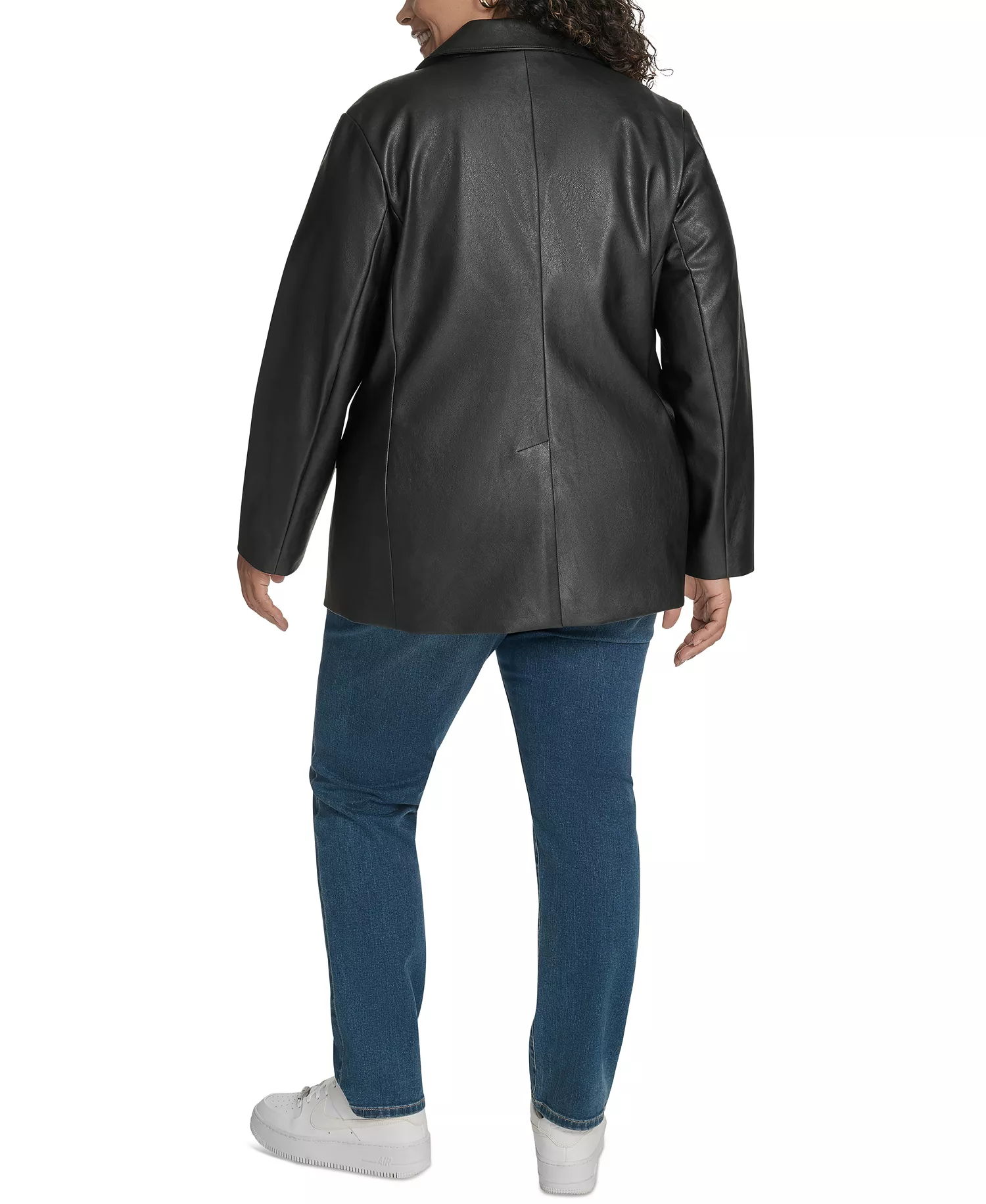 Plus Size Faux-Leather Peak-Lapel Jacket - Black - 1X