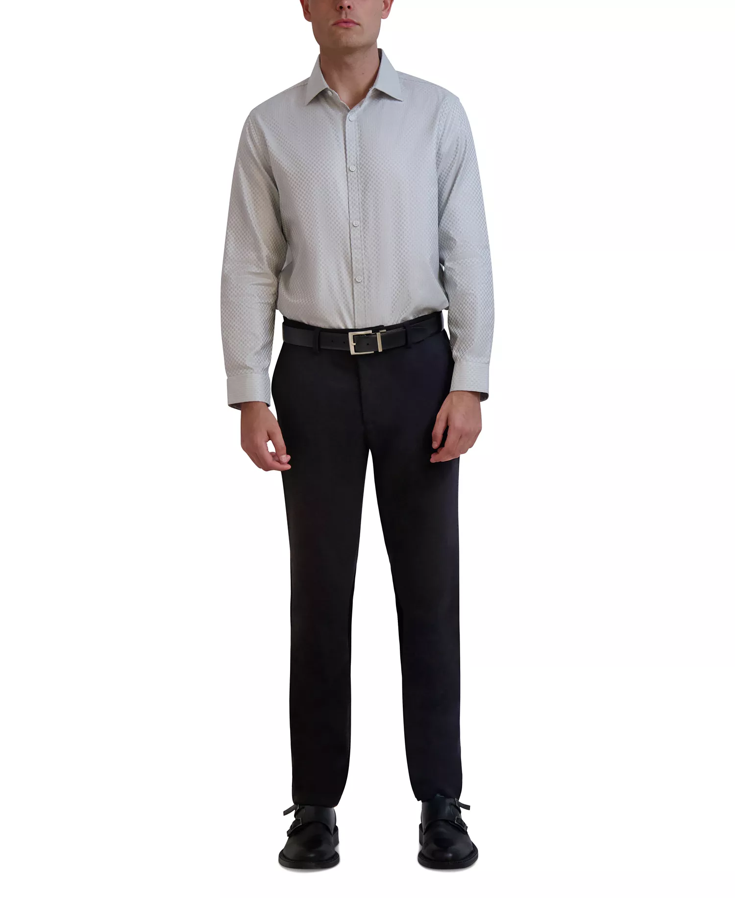 Men's Slim-Fit Textured Dobby Dress Shirt - White Blue - 14-14 1/2 32-33