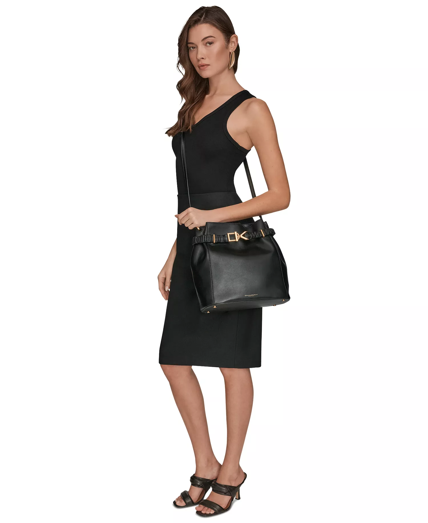 Gingham Medium Bucket Bag - Black/gold - ONE SIZE