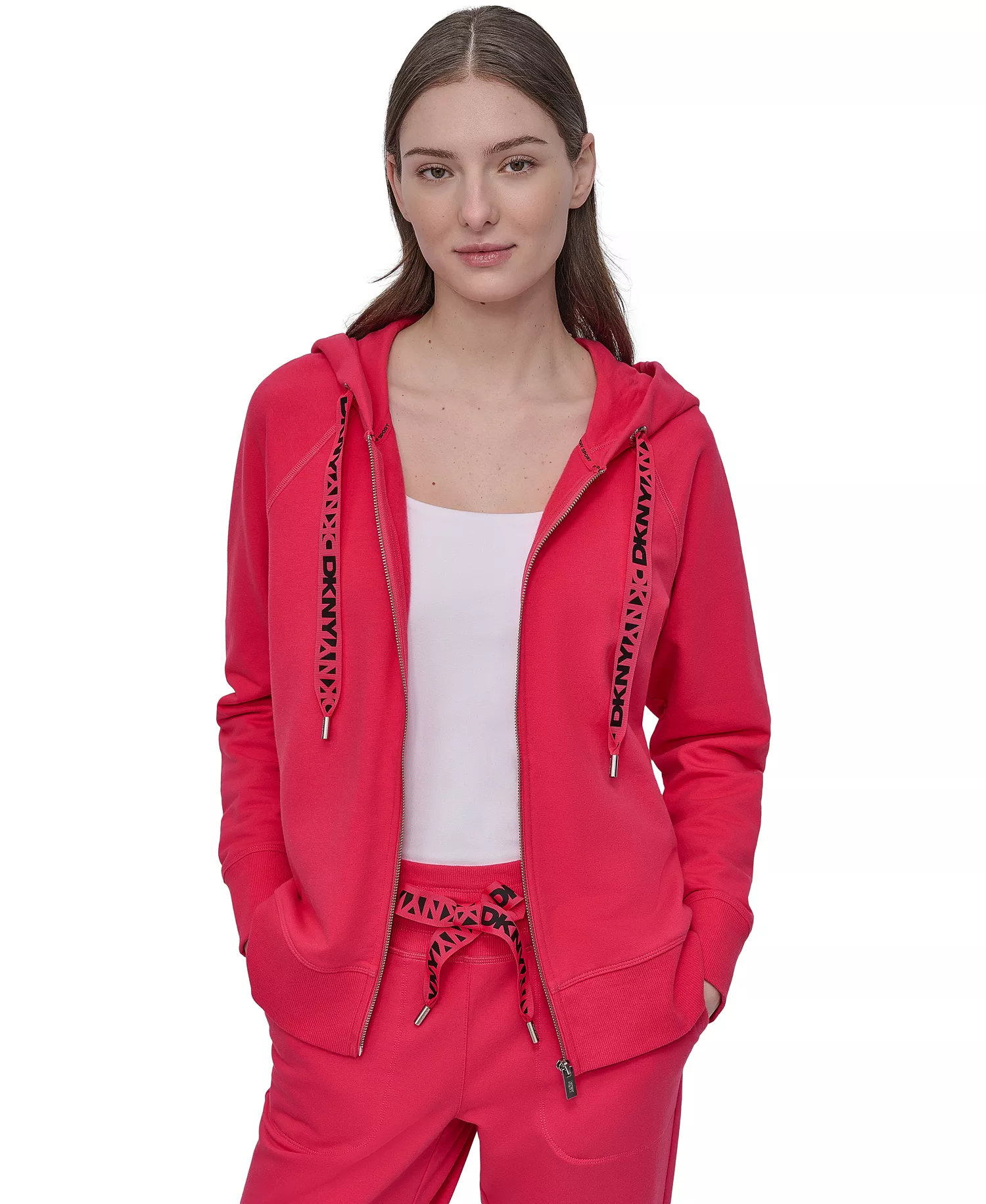 Women's Two-Tone Zip-Front Long-Sleeve Hoodie - Azalea - L