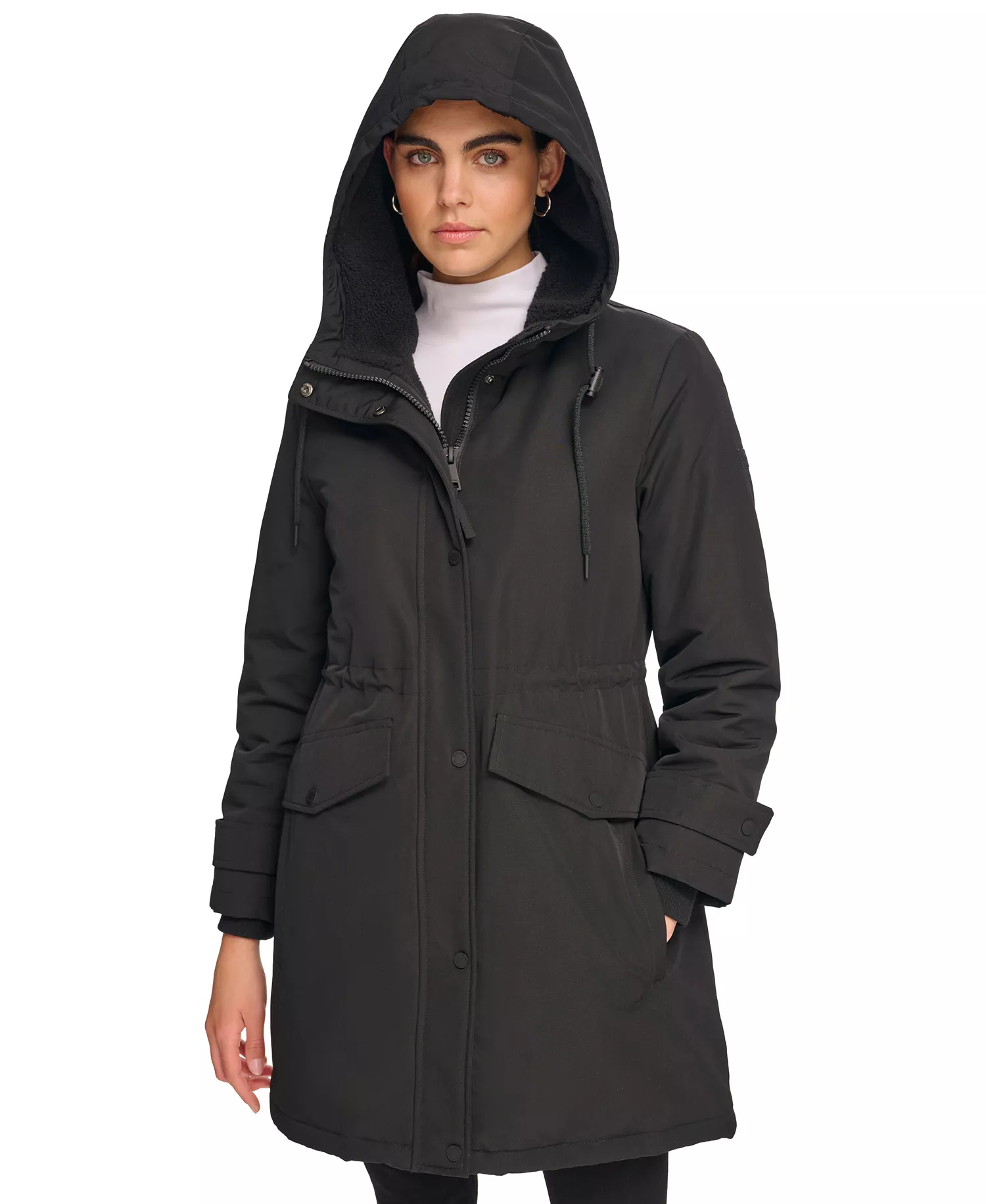 Women's Hooded Anorak Coat - Black - L
