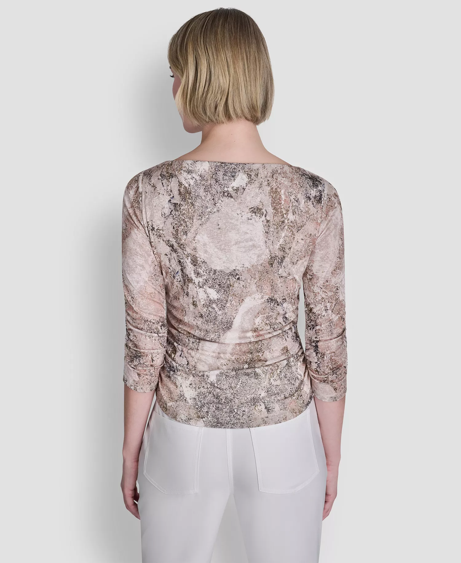 Women's Printed Tissue Knit Boat Neck Top - Coconut / Travertine Multi - L