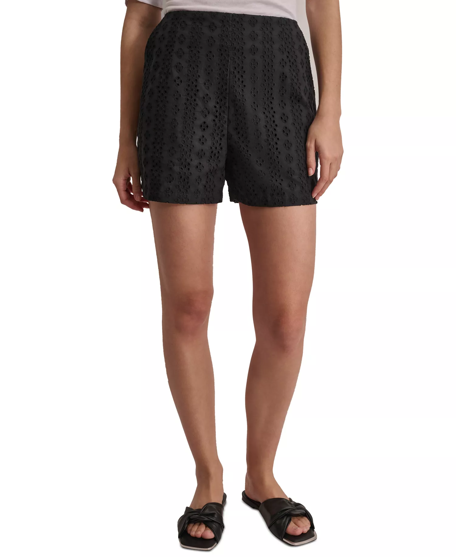 Women's Cotton Eyelet Shorts - Black - 2