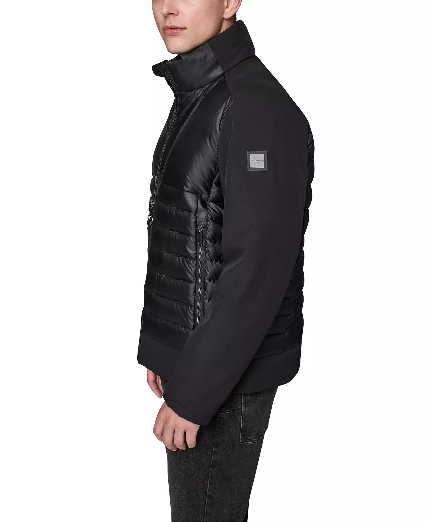 Men's Mixed Media Quilted Jacket - Black - 2XL