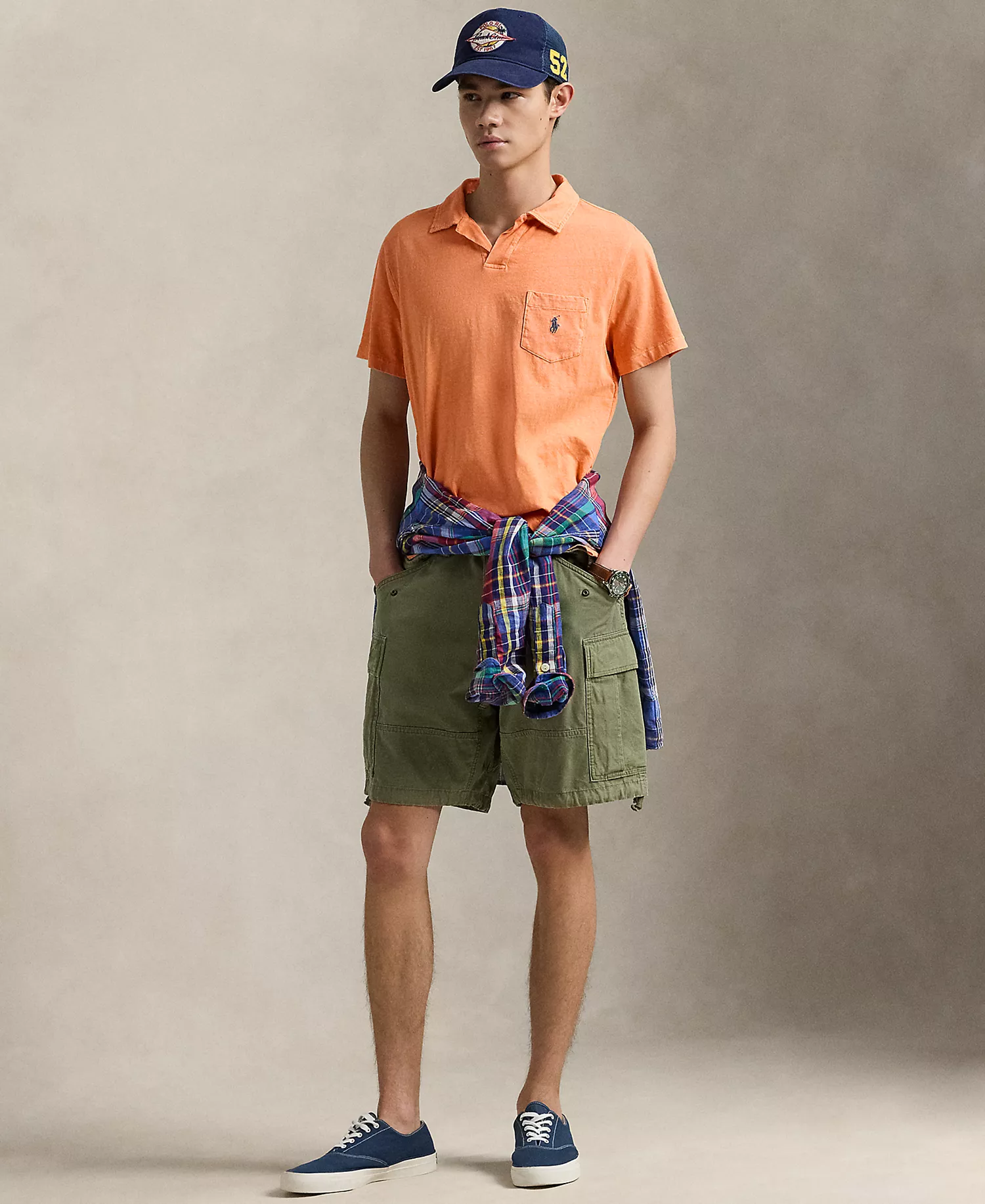 Men's Standard Cotton-Linen Jersey Polo Shirt - Classic Peach - XS