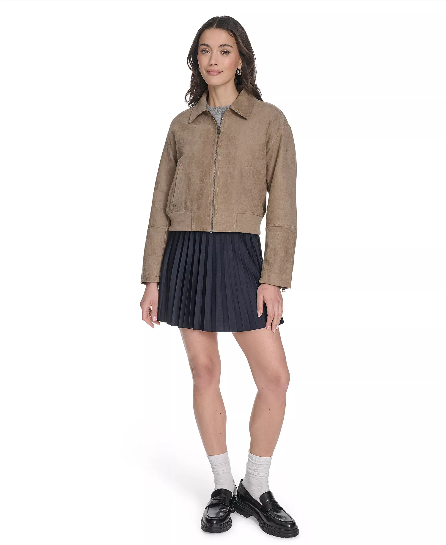 Women's Regular Faux Suede Bomber Jacket - Tan - M