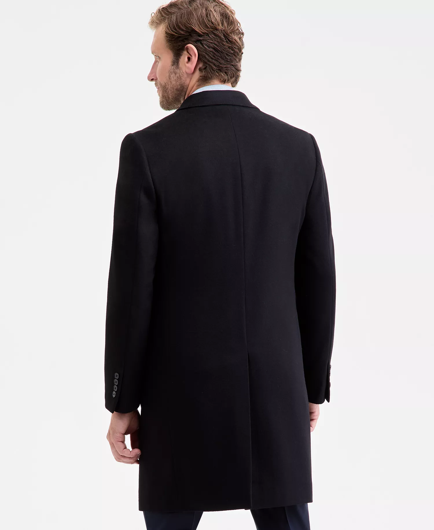 Men's Classic-Fit Wool Blend Overcoat - Black - 36R