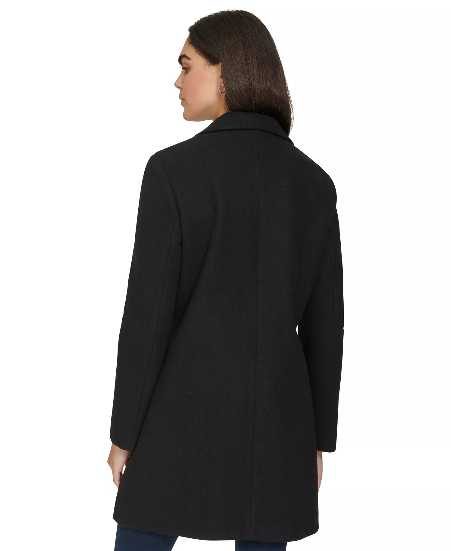 Women's Single-Breasted Notched-Collar Coat - Black - L