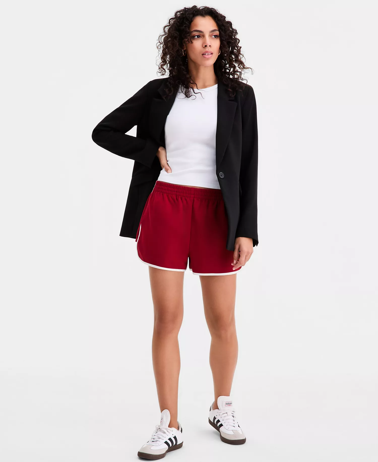 Women's High-Rise Side-Stripe Track Shorts, Macy's Exclusive - Carmine Red - L