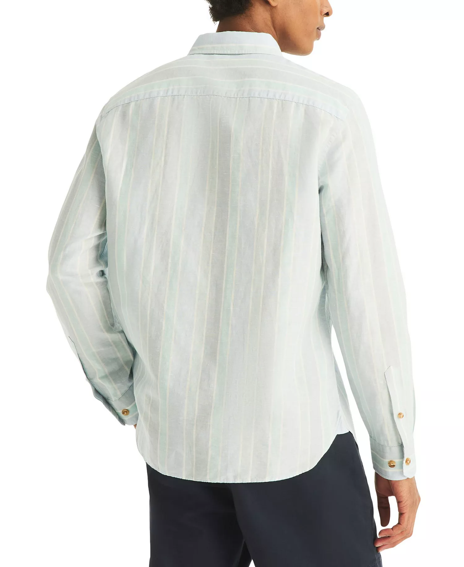 Men's Striped Linen Long-Sleeve Shirt - Crystal Bay Blue - L