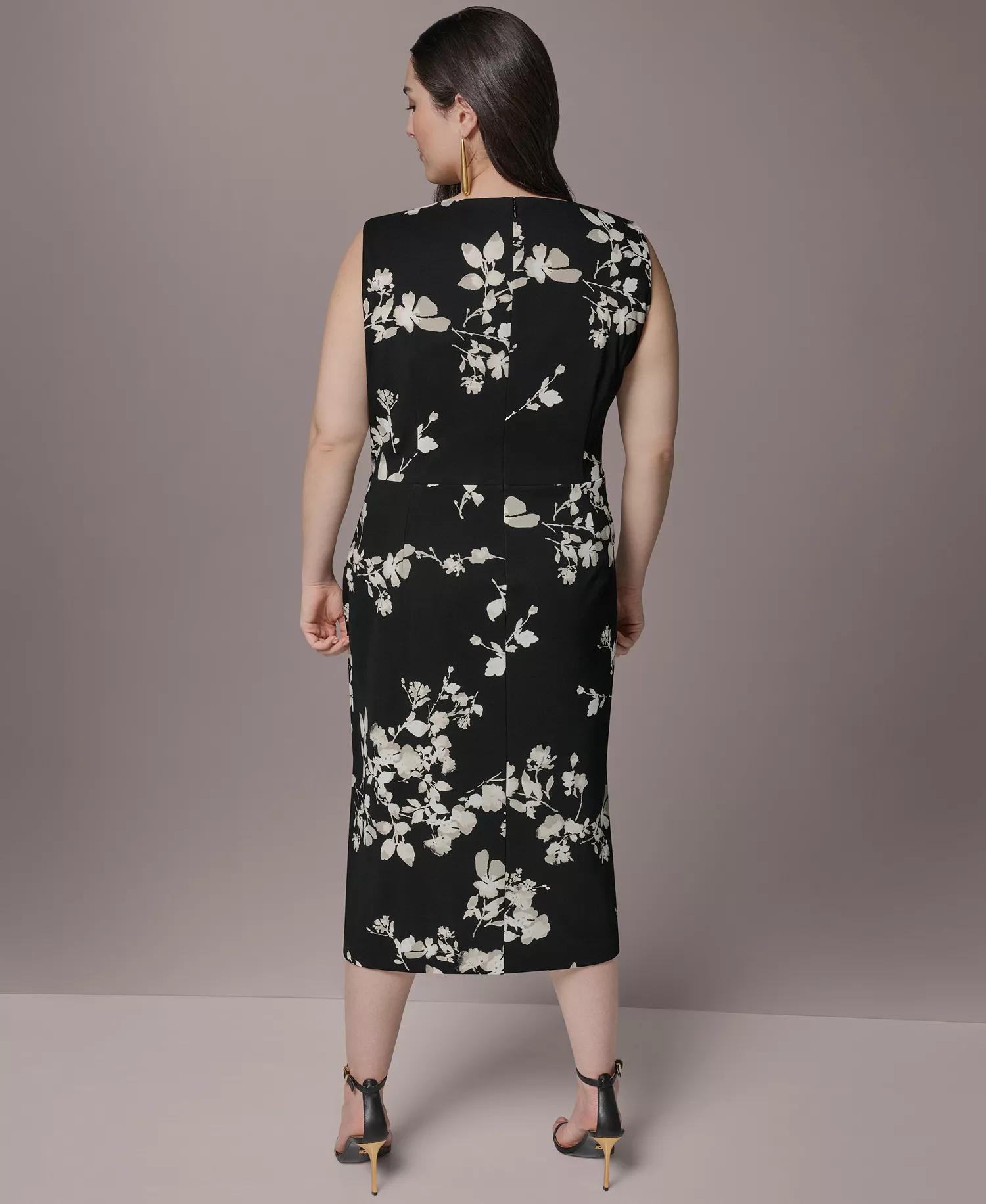 Plus Size Sleeveless Side Ring Sheath Dress - Black Multi - 14W