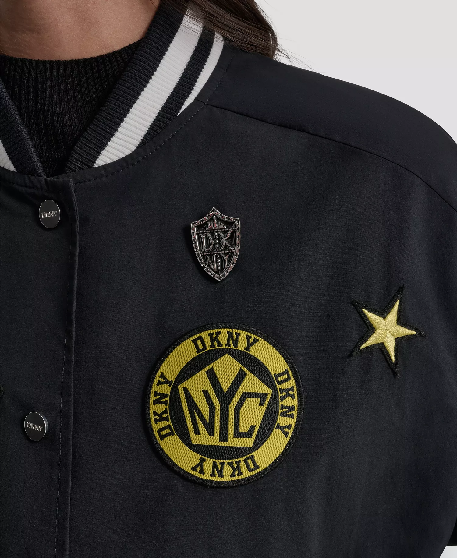 Women's 1989 Pins & Patches Snap-Front Varsity Jacket - Black - L