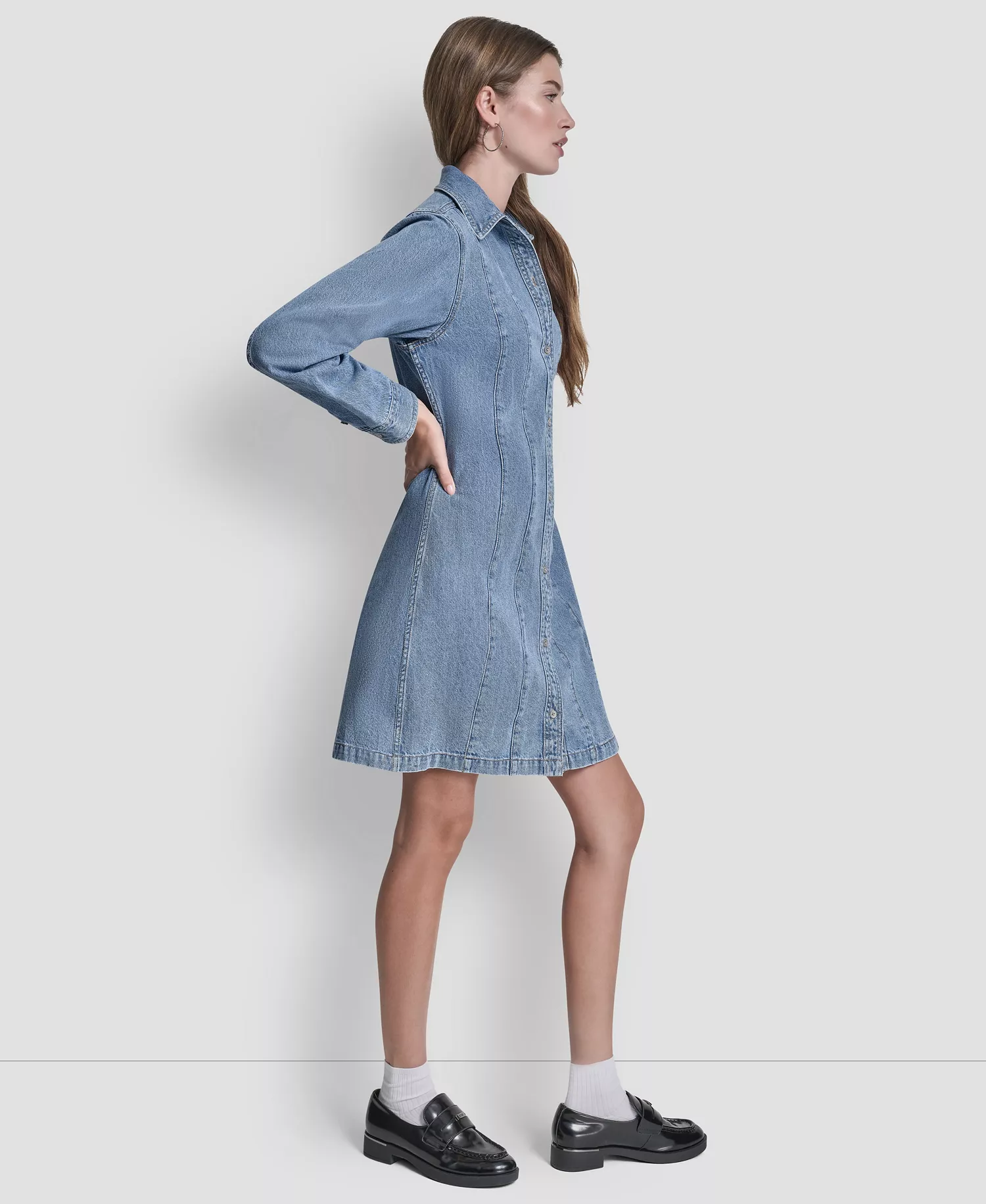 Women's Collared Seamed A-Line Shirt Dress - Harmony - L