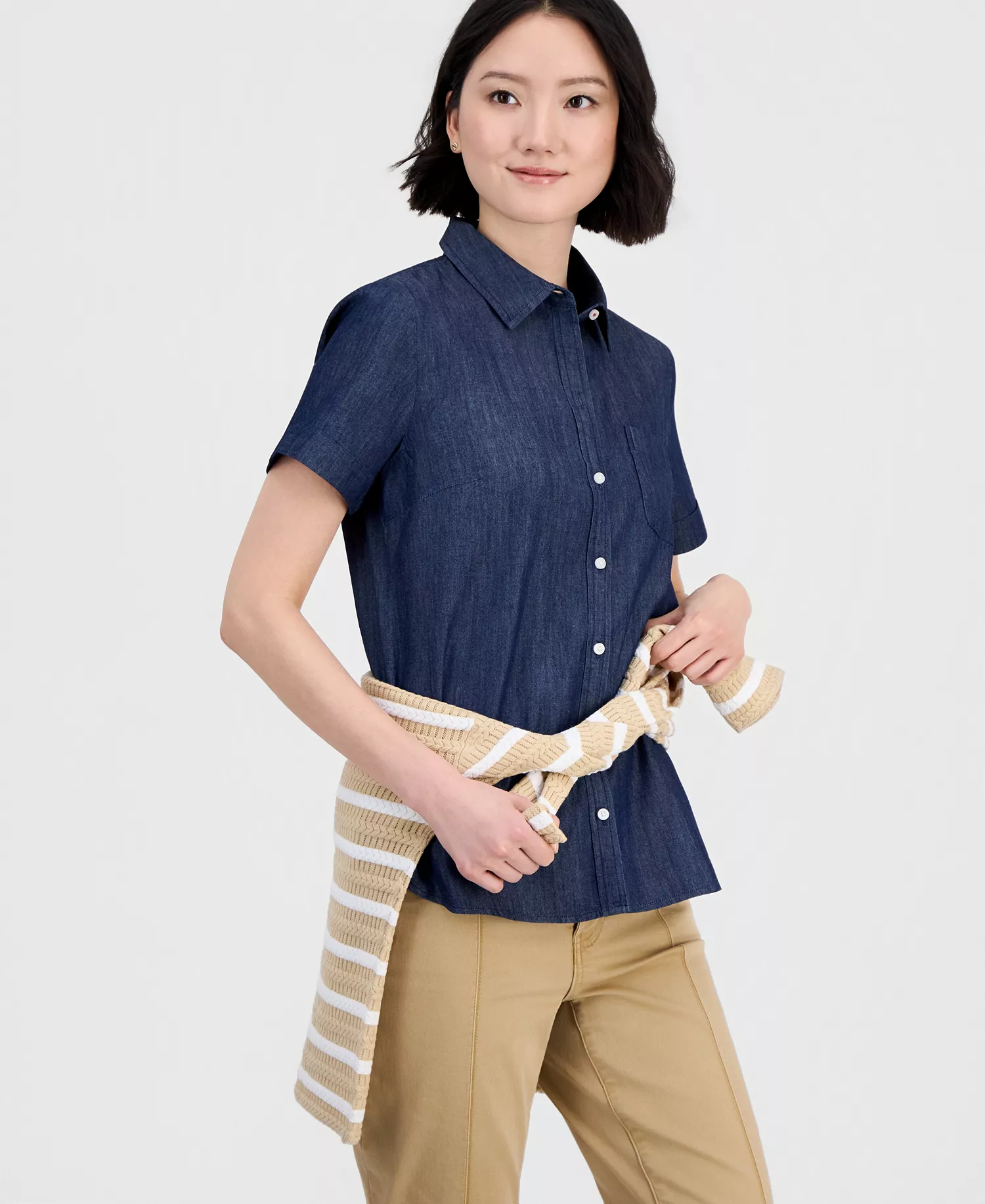 Jeans Women's Chambray Camp Shirt - Dark Azure - L