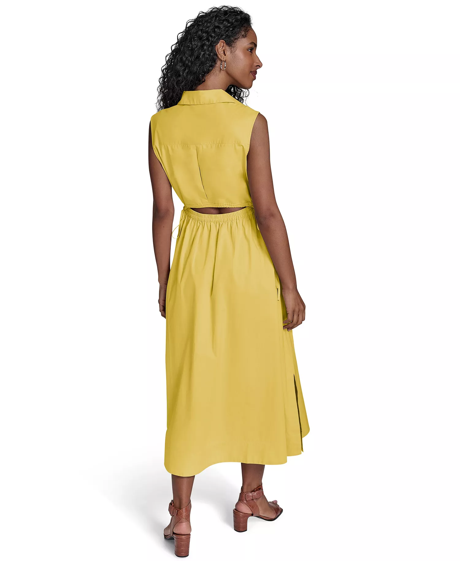 Women's Cotton Drawstring Sleeveless Midi Dress - DAFFODIL - 10