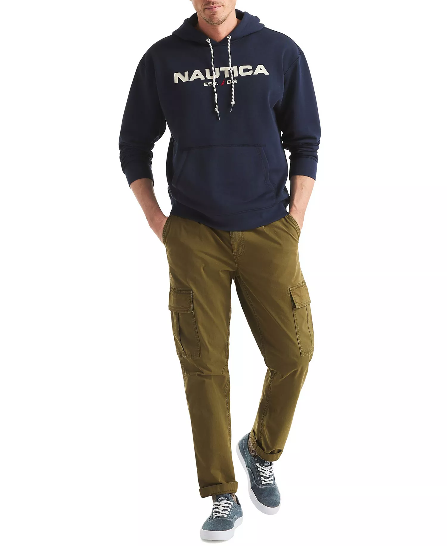 Men's Logo Details Relaxed-Fit Pull-On Hoodie - Navy Seas - L