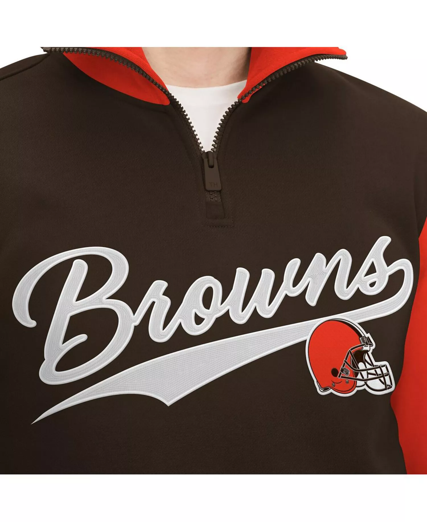 Men's Brown, Orange Cleveland Browns Aiden Quarter-Zip Top - Brown, Orange - L