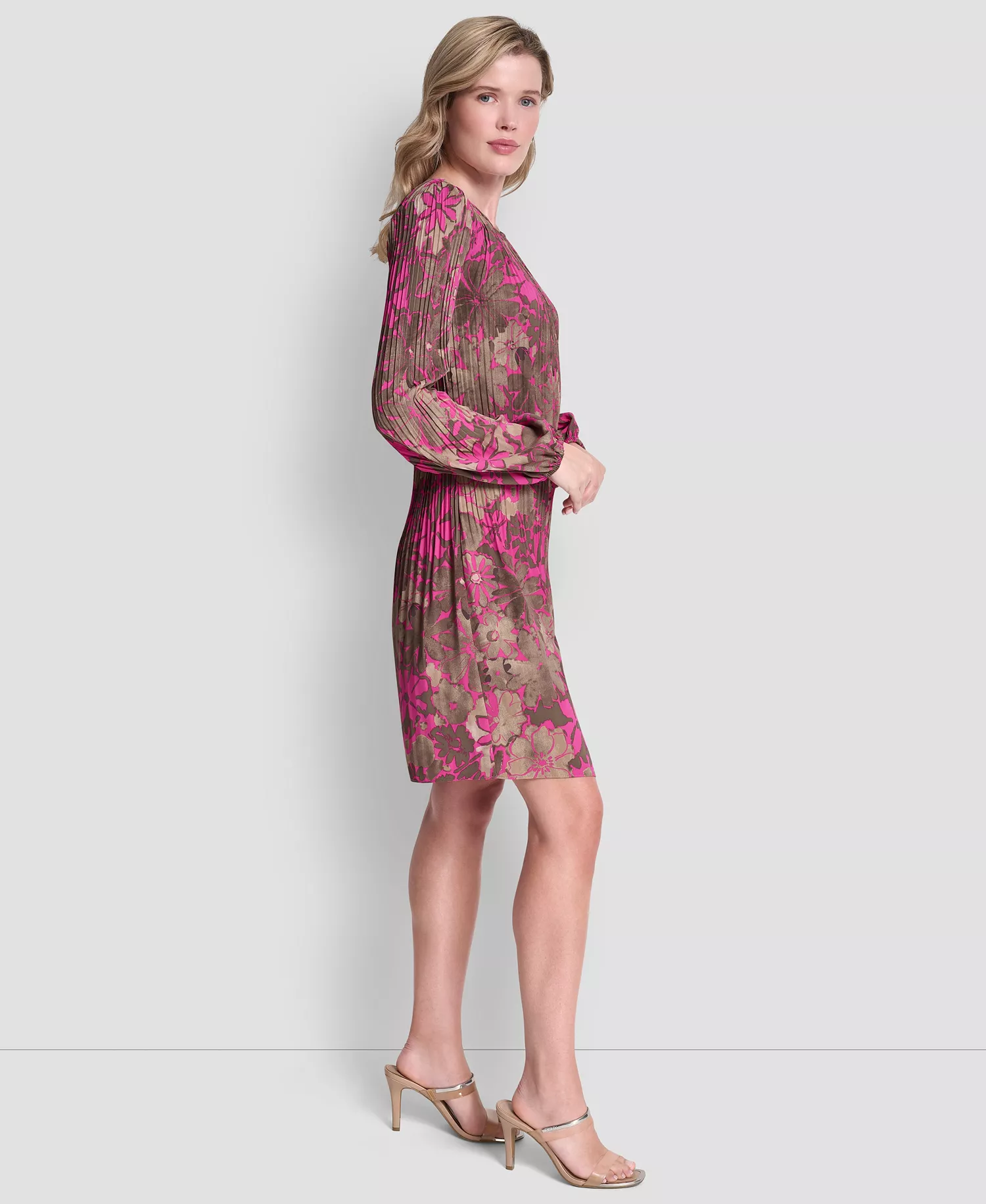 Women's Long-Sleeve Release Pleat Shift Dress - Dune Multi - 12