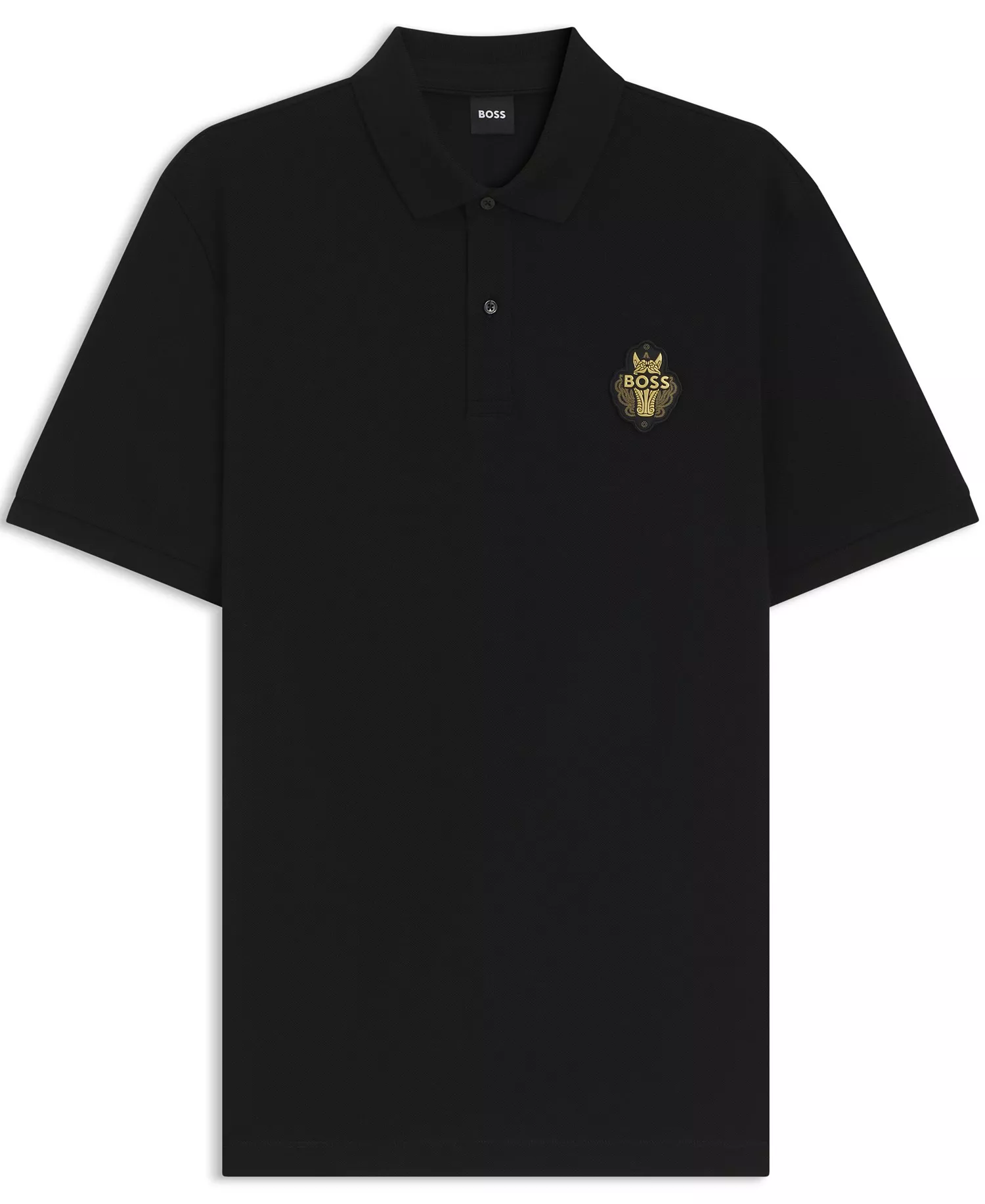 Men's Cotton-Piqué Logo Artwork Polo Shirt - Black - 2XL