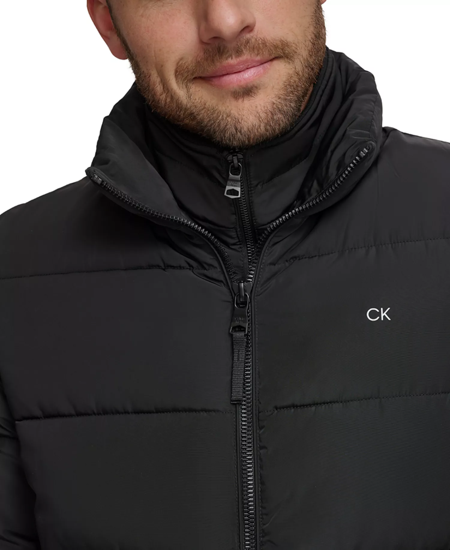 Men's Puffer With Set In Bib Detail, Created for Macy's - Black - 2XL