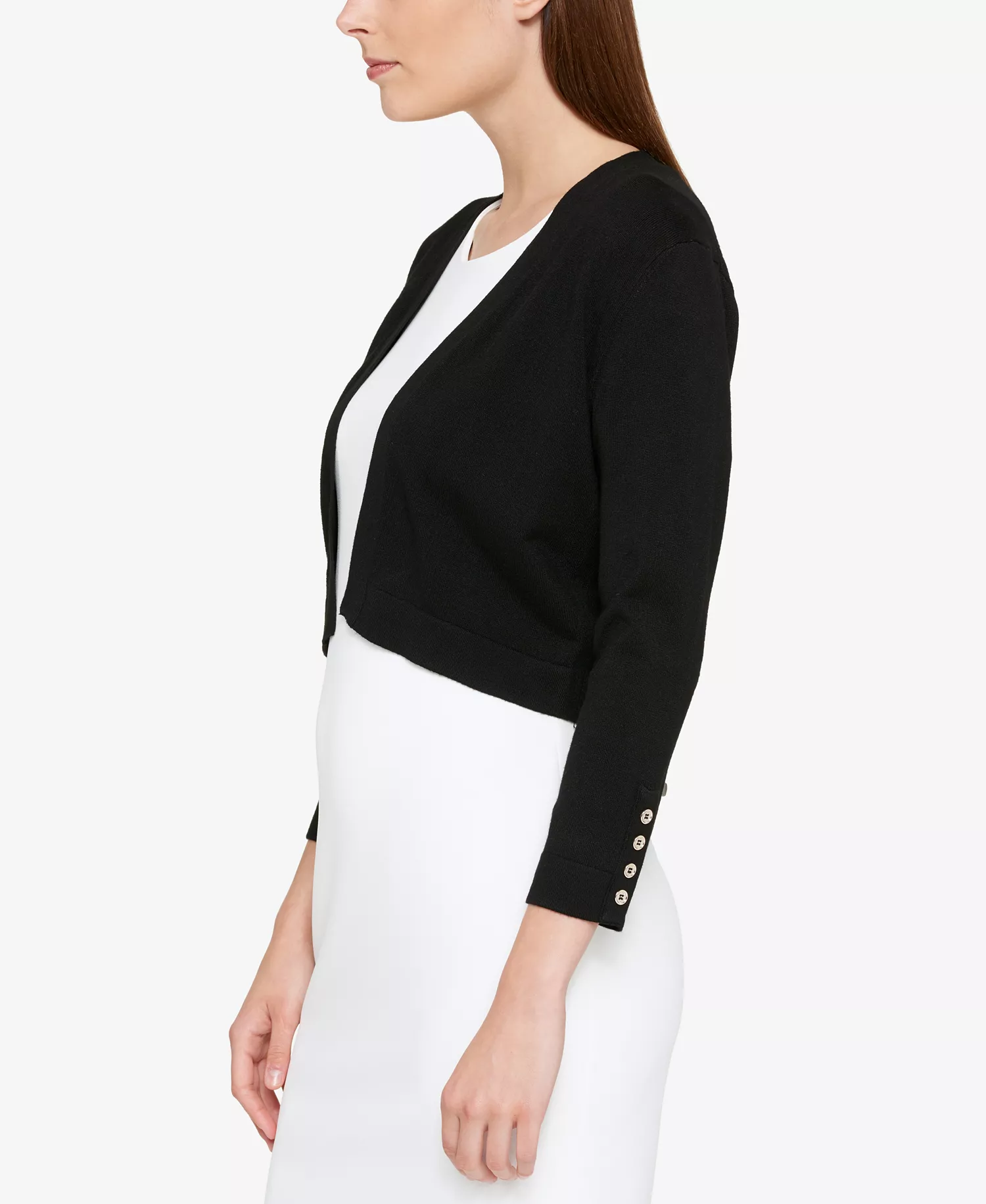 Women's Button Sleeve 3/4 Sleeve Cardigan - Black - L