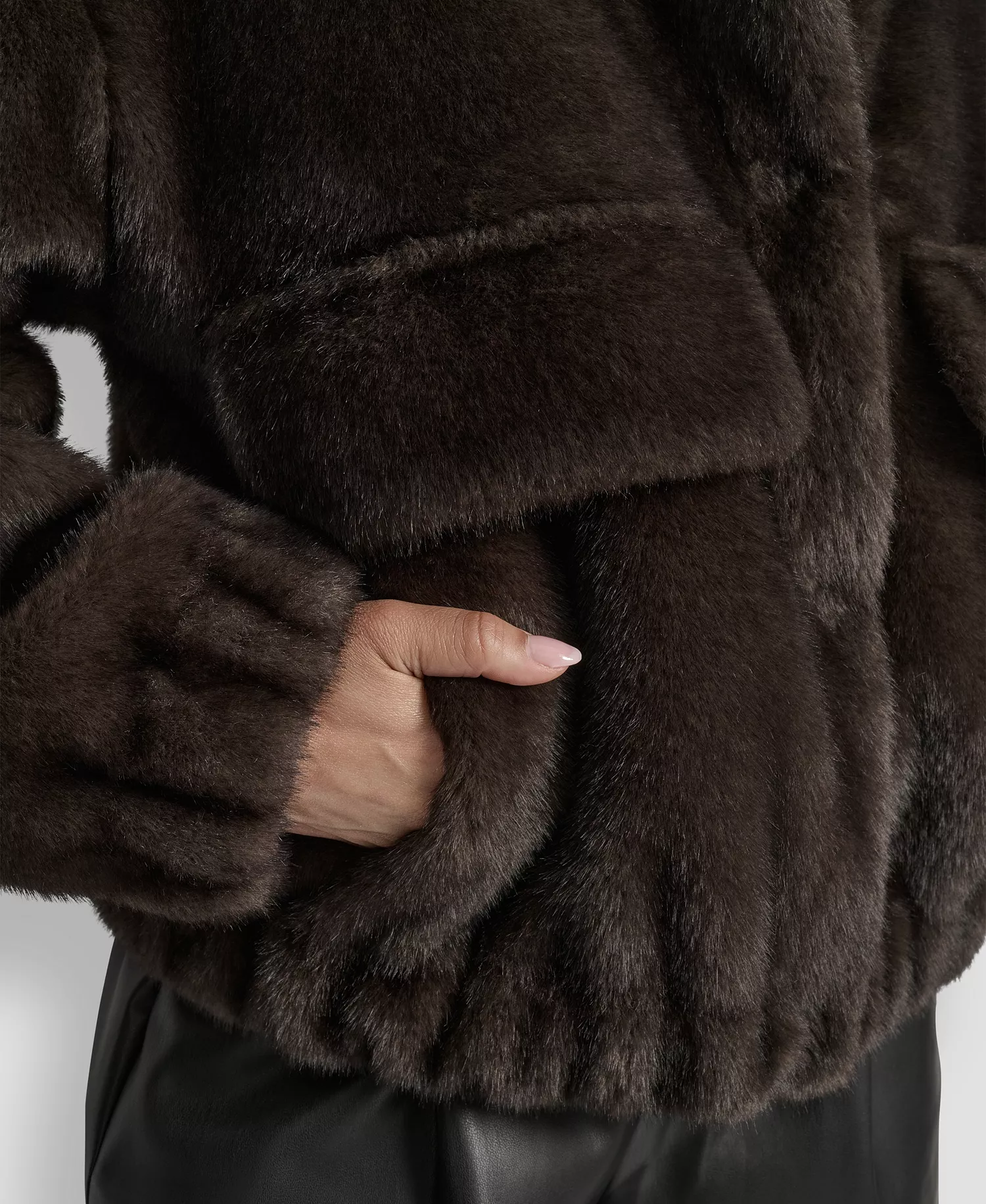 Women's Collar Neck Bomber Coat - Dark Brown - S