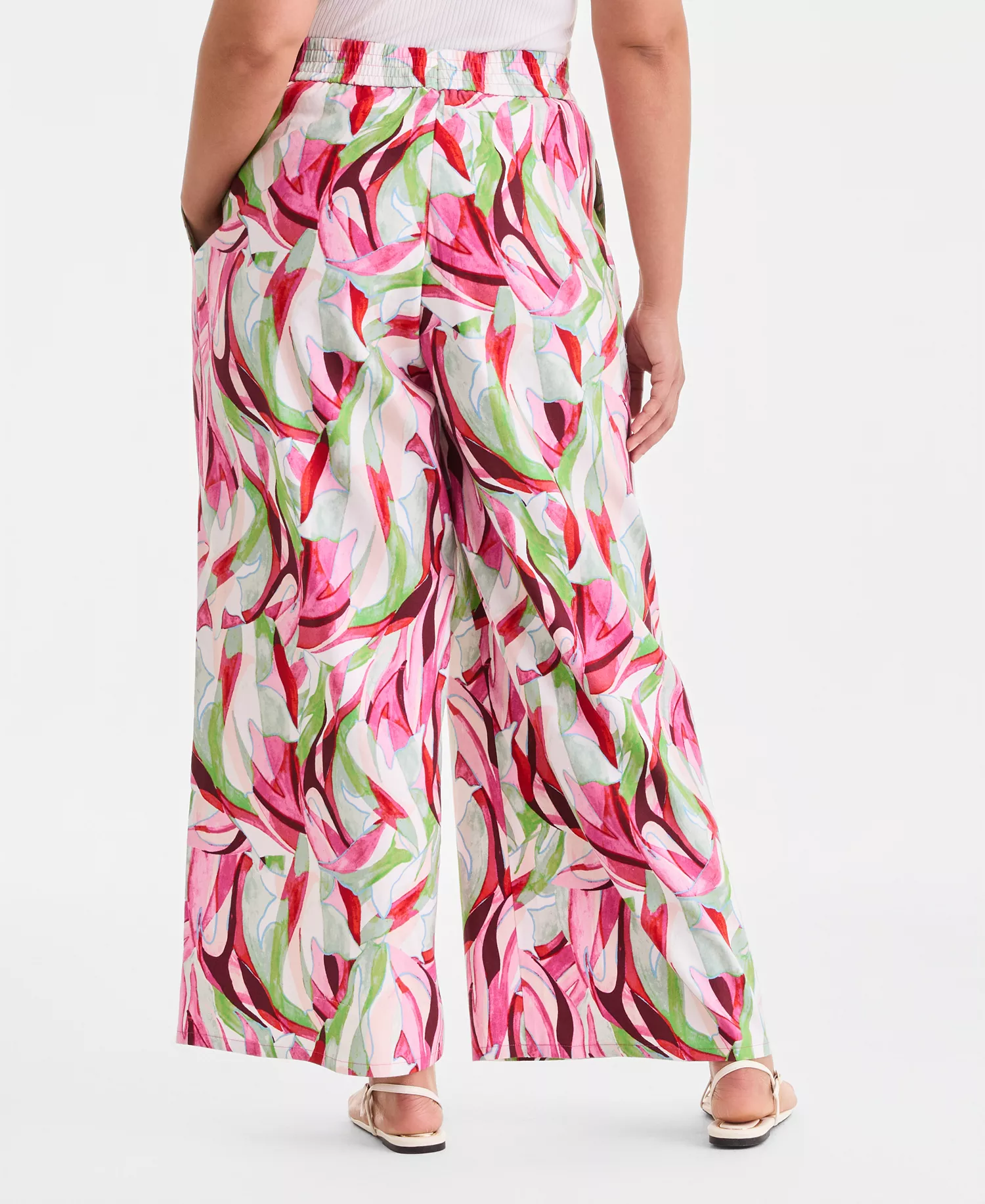 Plus Size Printed Pull-On Wide-Leg Pants, Created for Macy's - Casey Abstract - 0X