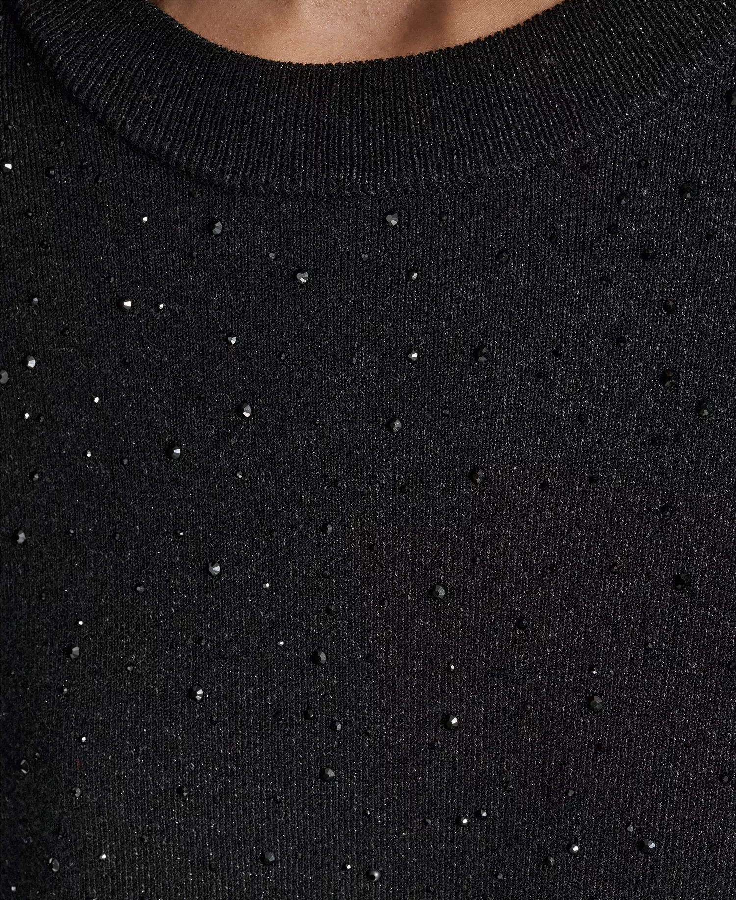 Women's Sparkle Hotfix Long Sleeve Sweater - Black - L